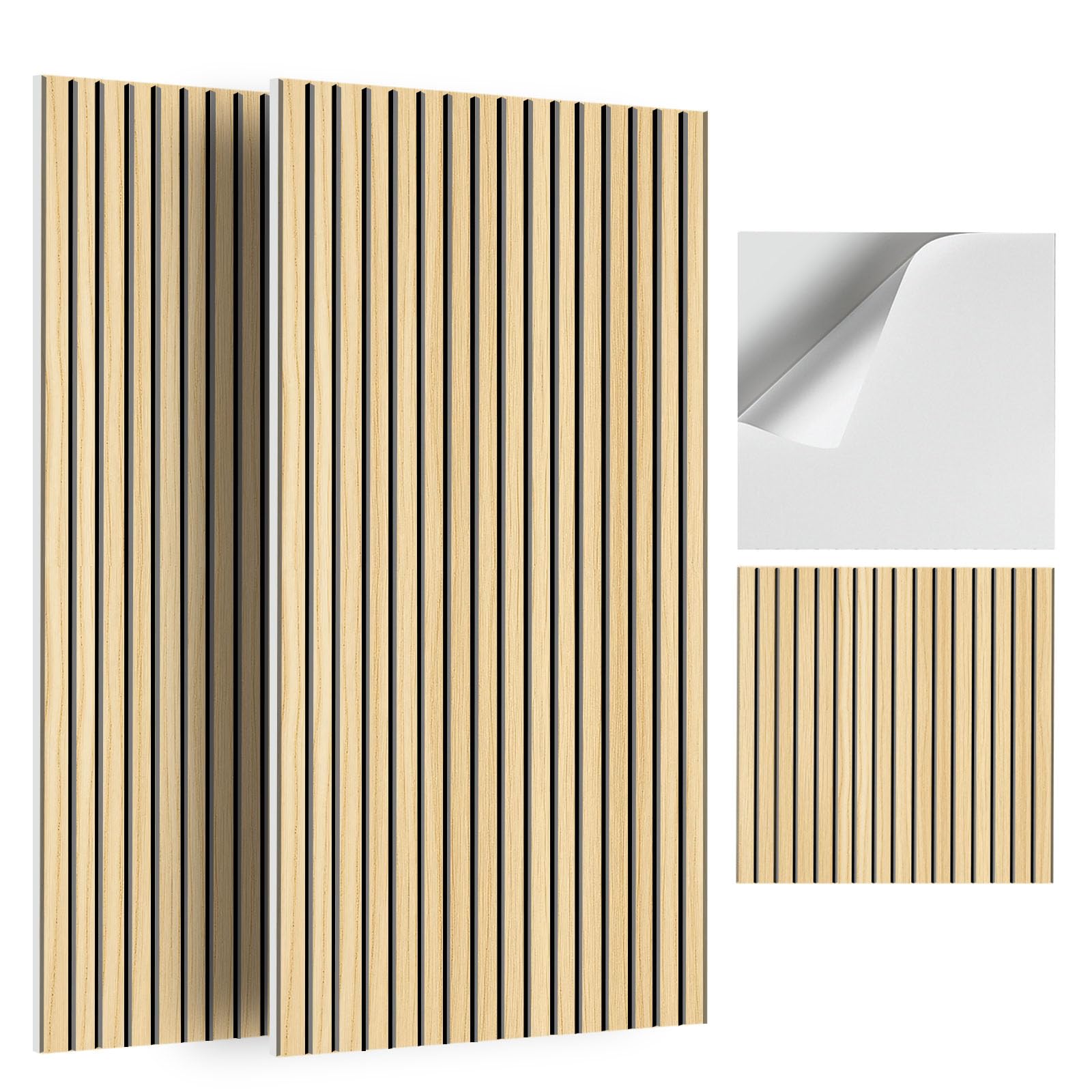 JBER Paquete de 6 paneles acústicos, paneles autoadhesivos estriados a prueba de sonido para paredes, paneles decorativos de pared con impresión de grano de madera para estudio de grabación, oficinas