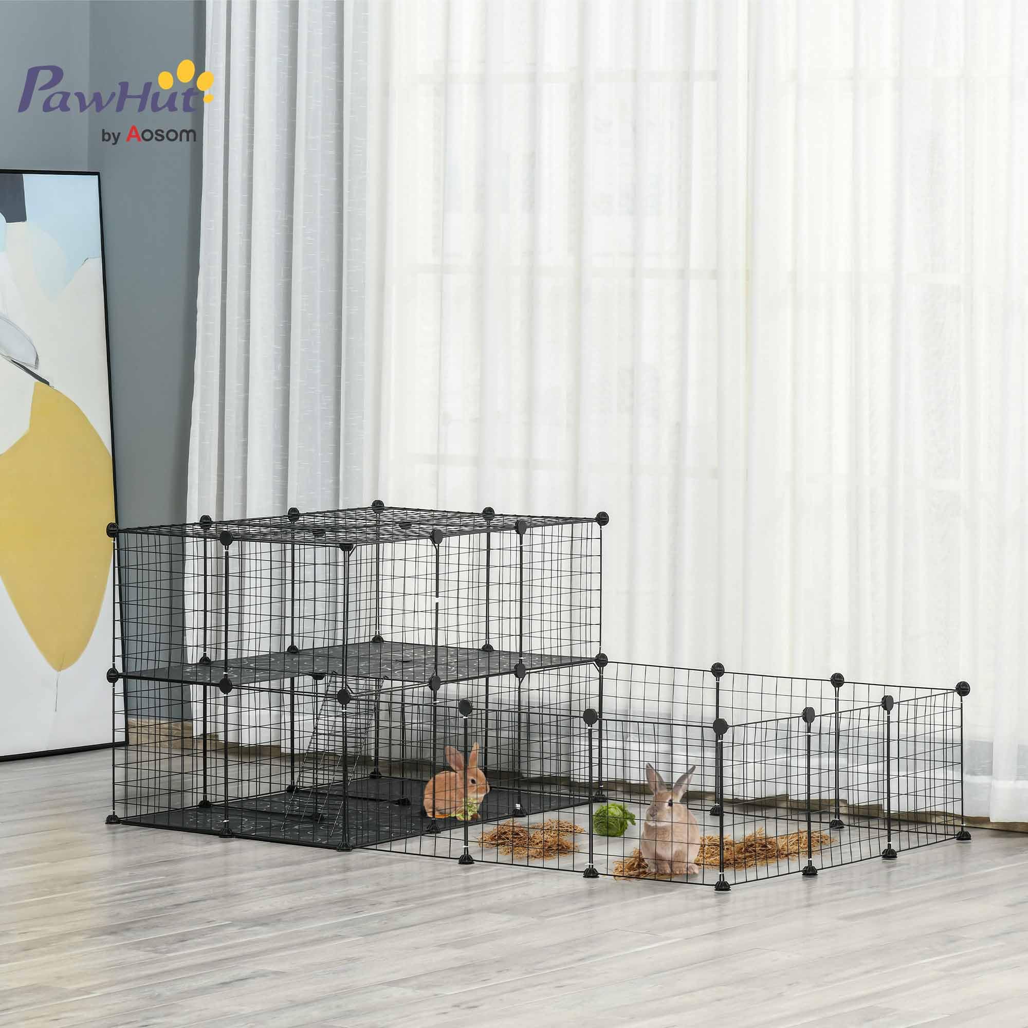 PawHut Enclos pour Petits Animaux Parc pour Chiot clôture pour Animaux domestiques modulable DIY 47 Panneaux Noir