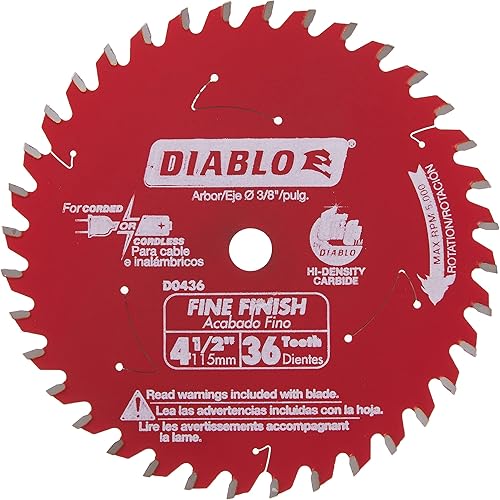 Freud D0436X Diablo hoja de sierra de 36 dientes ATB sin cuerda, 4 38 pulgadas con rosca de 20 mm y reductor de arbustos de 38 pulgada