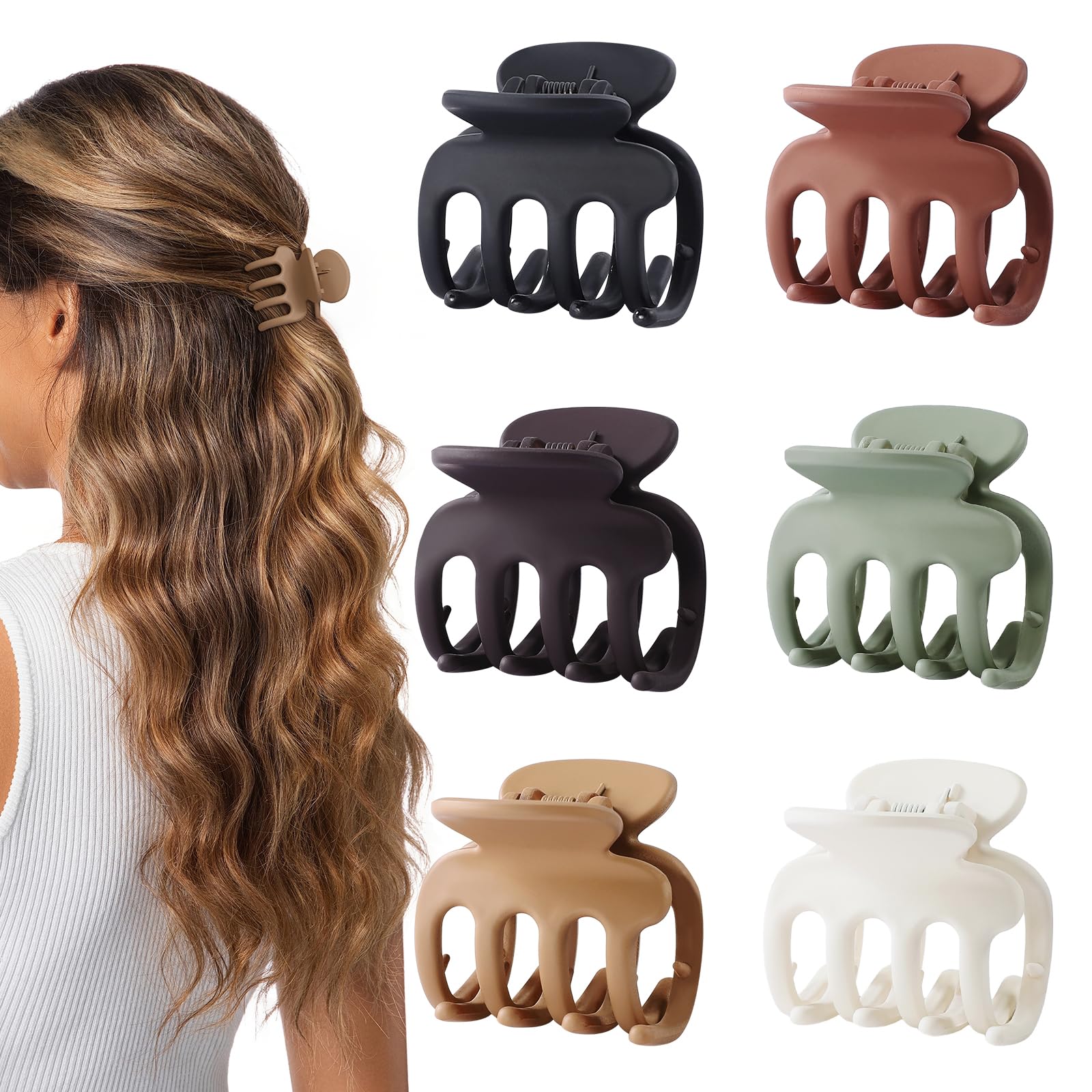 USDNICE 6 Pcs Hair Clips Small Claw Clips for Thin Hair Medium Matte Non-slip Hair Accessories for Women and Girls (Brown)