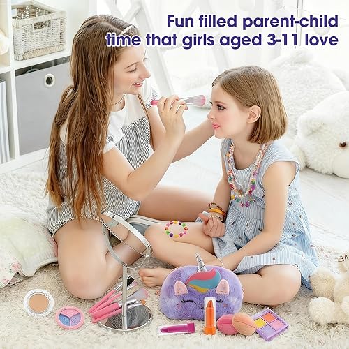 Miniatura 7 de Bolsa de juego grande para niñas con 21 juguetes de maquillaje, más grande que la mayoría. Kit de maquillaje real no tóxico para niños, superficie