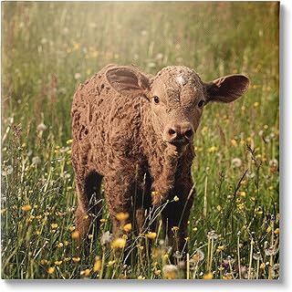 Stupell Industries BaBy Calf Cow Among Flower Blossom Meadow Canvas Wall Art, Design By Daphne Polselli