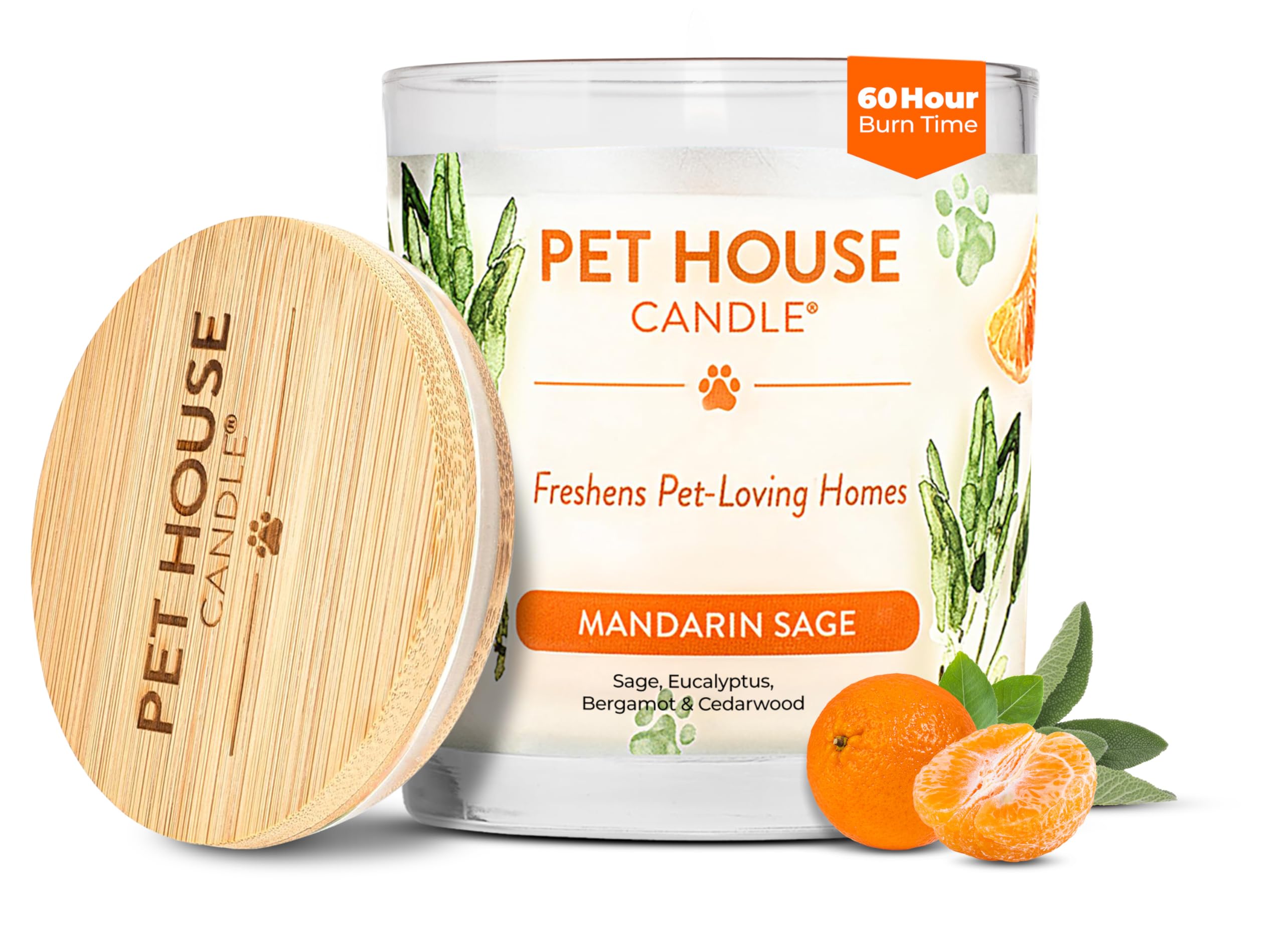 One Fur All Pet House Fall Candles, Long Lasting, Clean Burning, Soy Wax Scented Candles for Pet Odor, Mandarin Sage