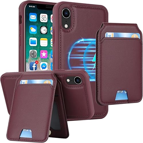 Miniatura 3 de Funda para iPhone Xr con tarjetero de crédito, caja fuerte para iPhone XR, funda de cuero para mujer, compatible con mag seguro, desmontable 2 en 1