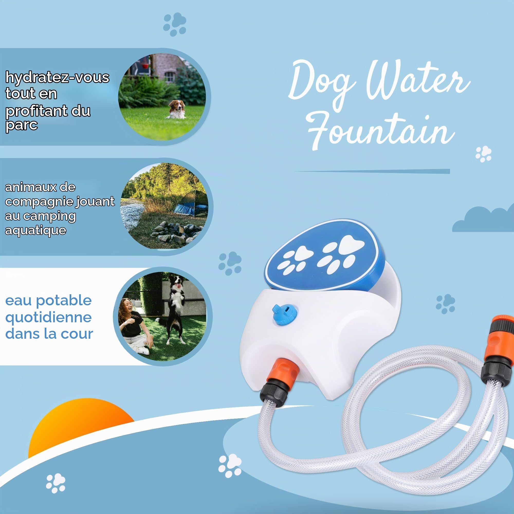 Gugxiom Fontaine Jet Eau Chien, Jeu d'eau pour Chien | Système de Distribution d'eau pour Les Pattes pour de l'eau fraîche