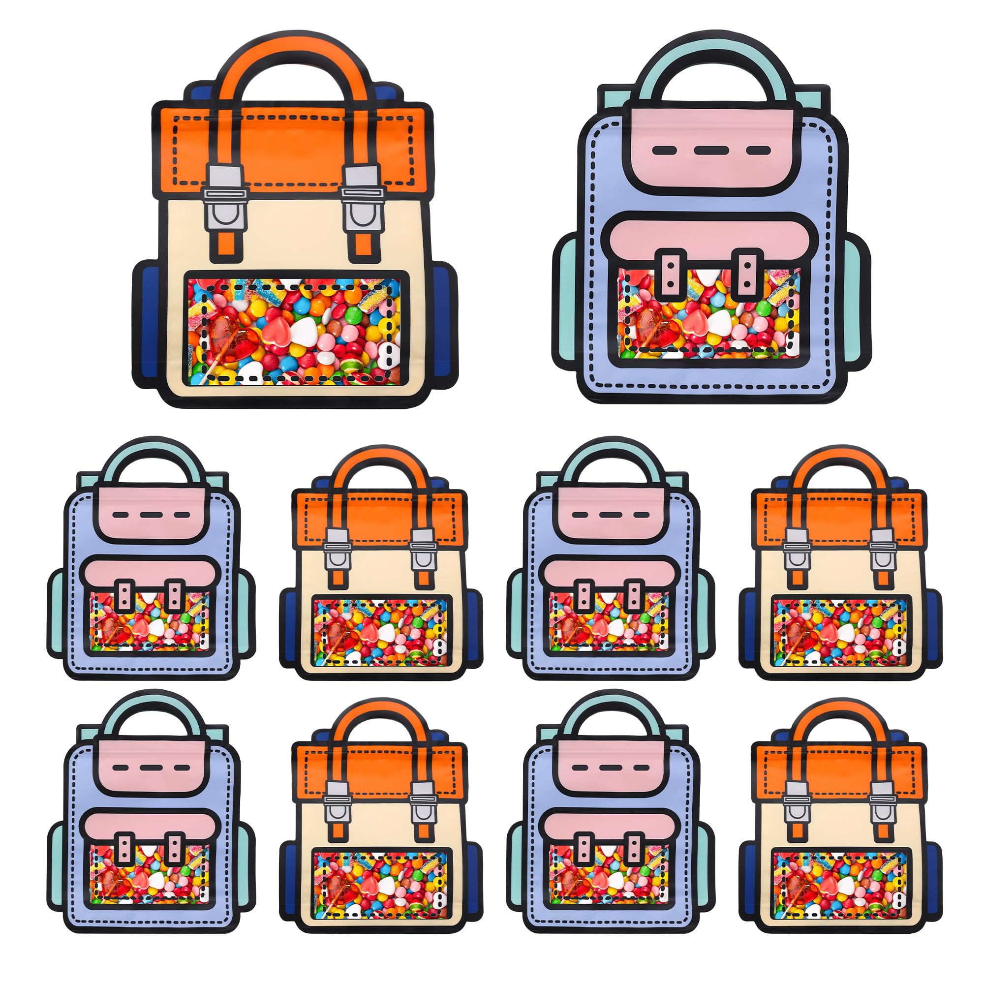 Wuzzlepuff 24PCS Birthday Gift Wrap Goodie Bags - Cartoon Style Durable Plastics Gift with Handles for Candy Treats,Events (School Bag, Large)