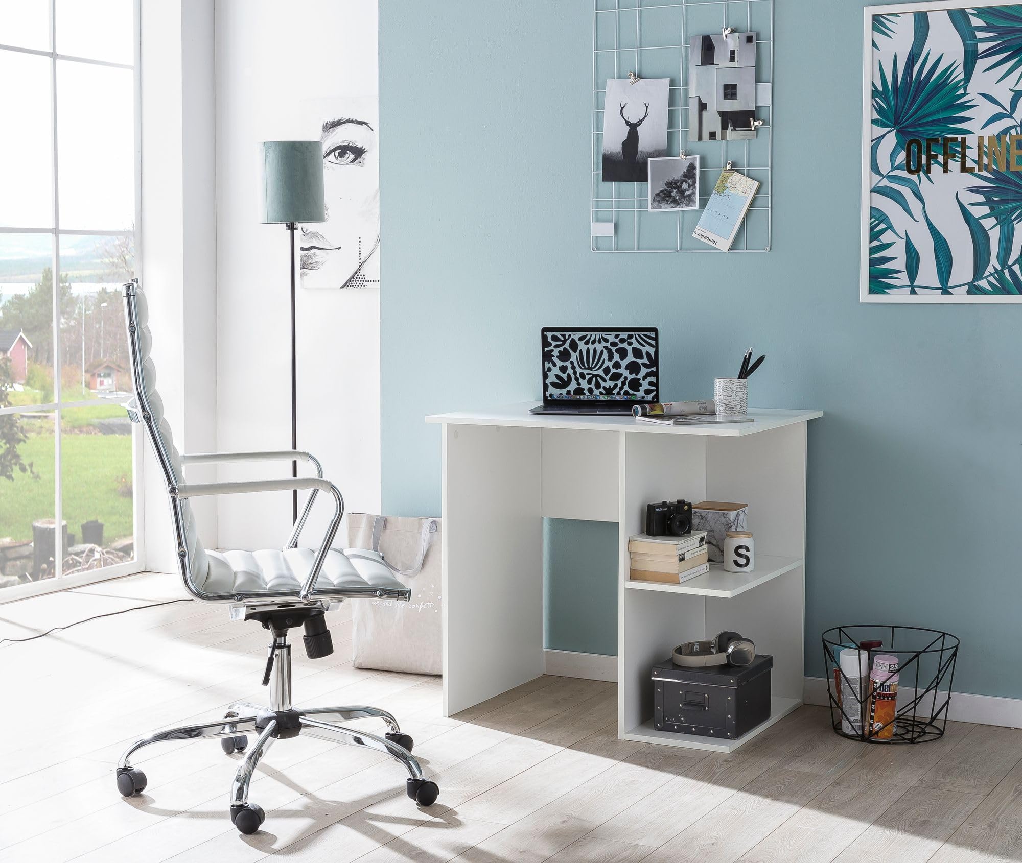 WOHNLING Scrivania Computer Bianca 82x60x76 Cm – Tavolo Da Ufficio Con Ripiano Portaoggetti, Senza Rotelle - 2