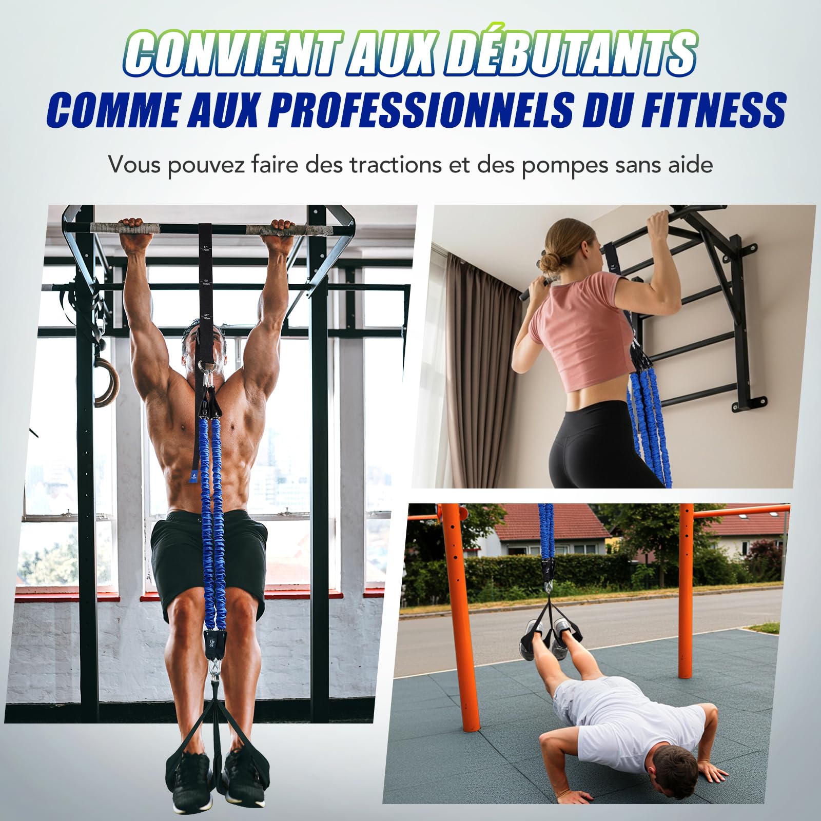 ALongSong Elastique Musculation pour Tractions avec 4 ou 5 Bandes Elastique de Résistance 80-320Lbs/80-400LBS d'Aide Traction, Pédale de Soutien, Réglables Hauteur pour Entraînement Pull Up Gym