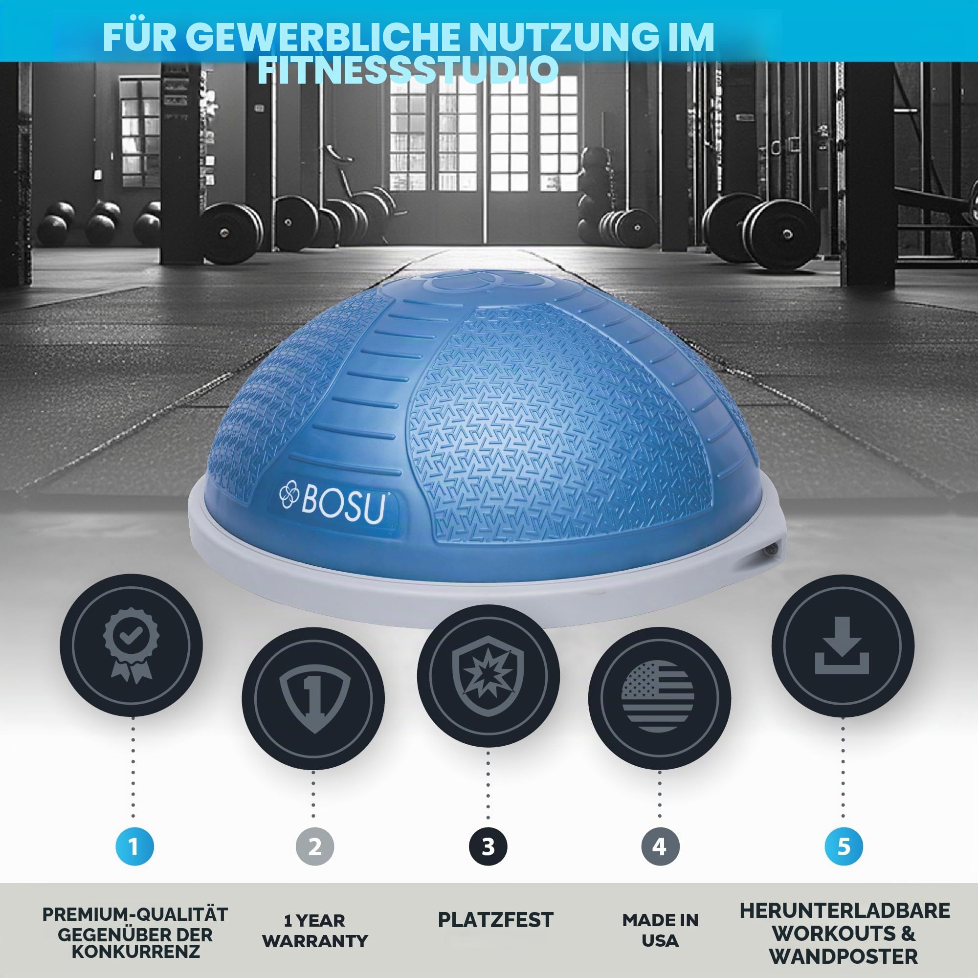 BOSU Nextgen Balance-Trainer mit Strukturiertem Design, blau, 65 cm
