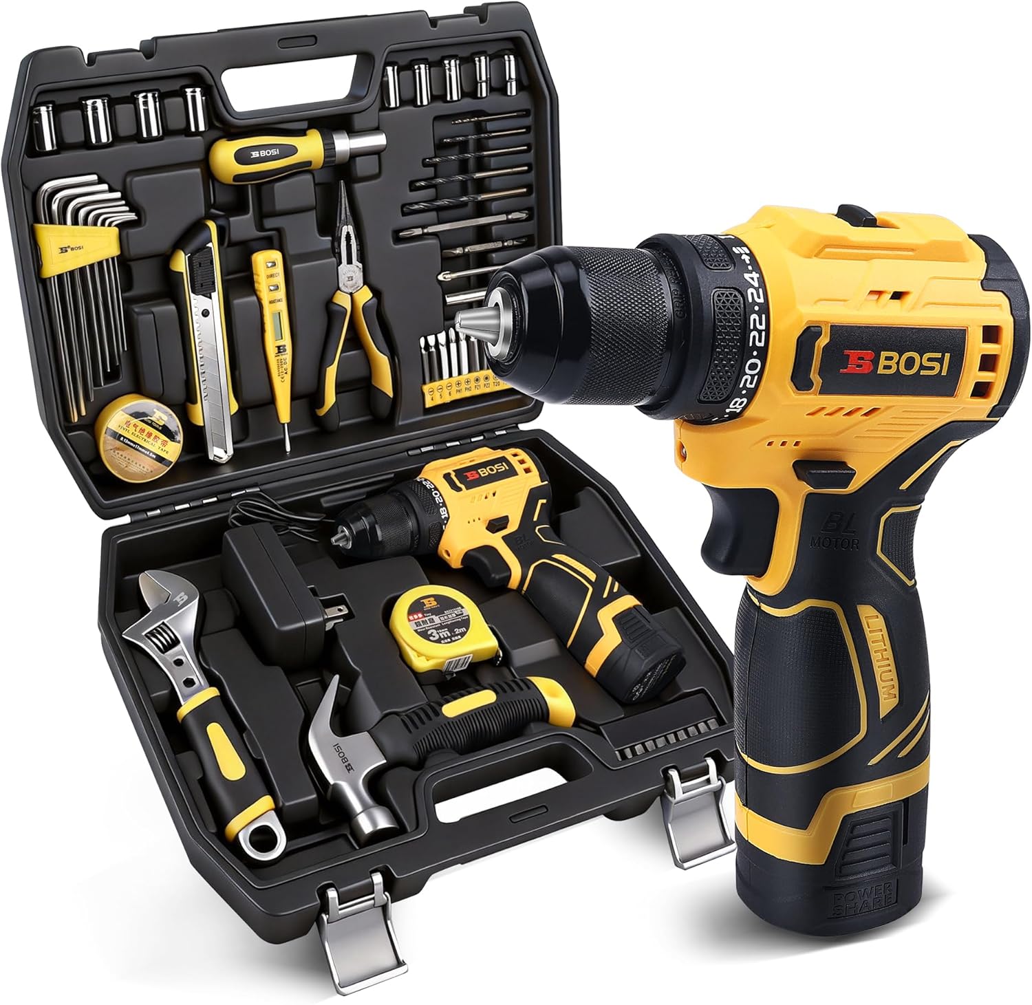 Set de Taladro 58 Piezas B BOSI TOOLS 16V Inalámbrico con Maletín