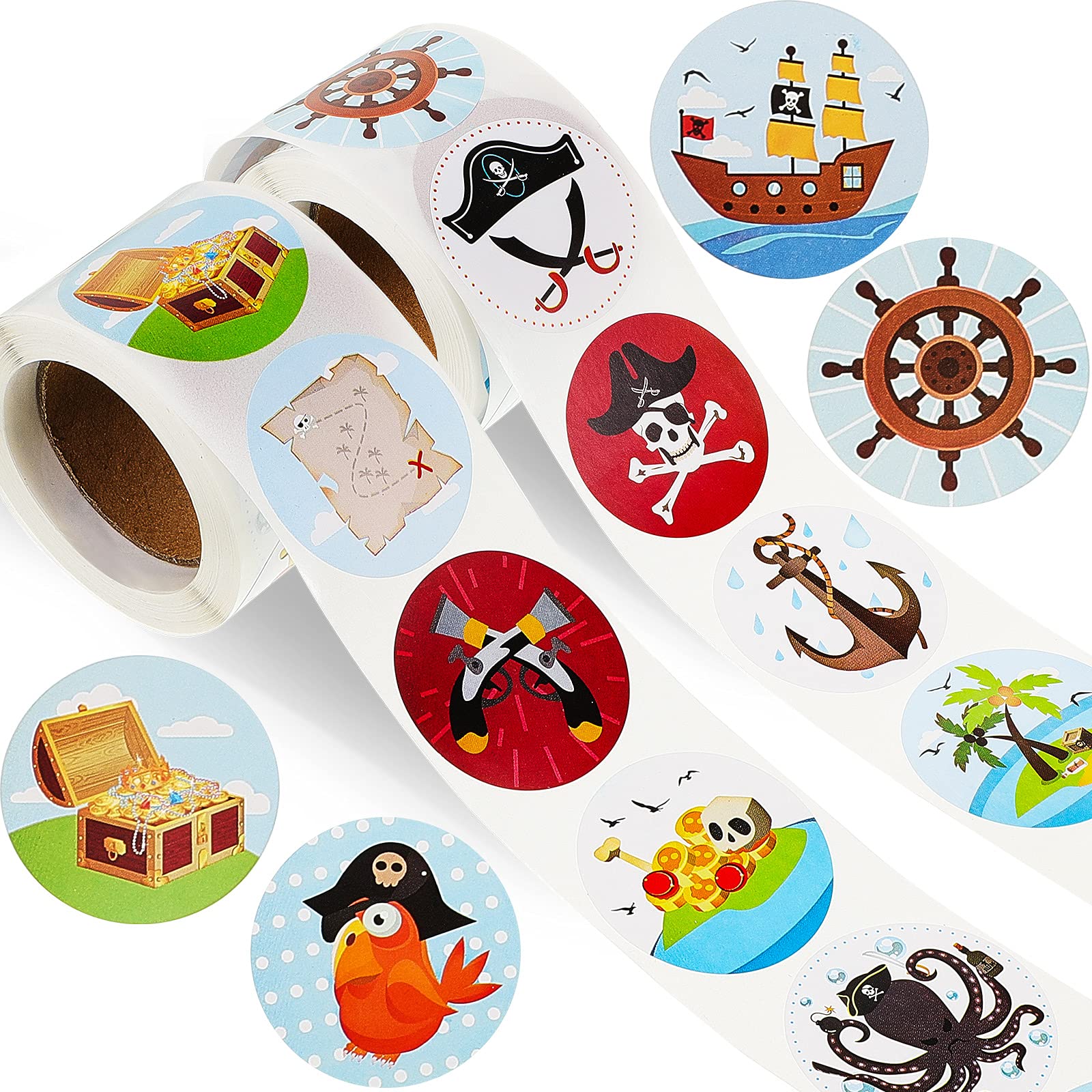 Outus 1000 Pieces Pirate Stickers Small Fun Pirate Themed Party Sticker Assorted Roll Wall Decals Bulk for Water Bottles Laptop Luggage Computer