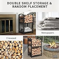 Vista 2 de Mr IRONSTONE Firewood Rack with Fireplace Tools Set, Fireplace Tool Rack for Indoor Outdoor Fire Log Holder Wrought Iron Large Wood Stove with