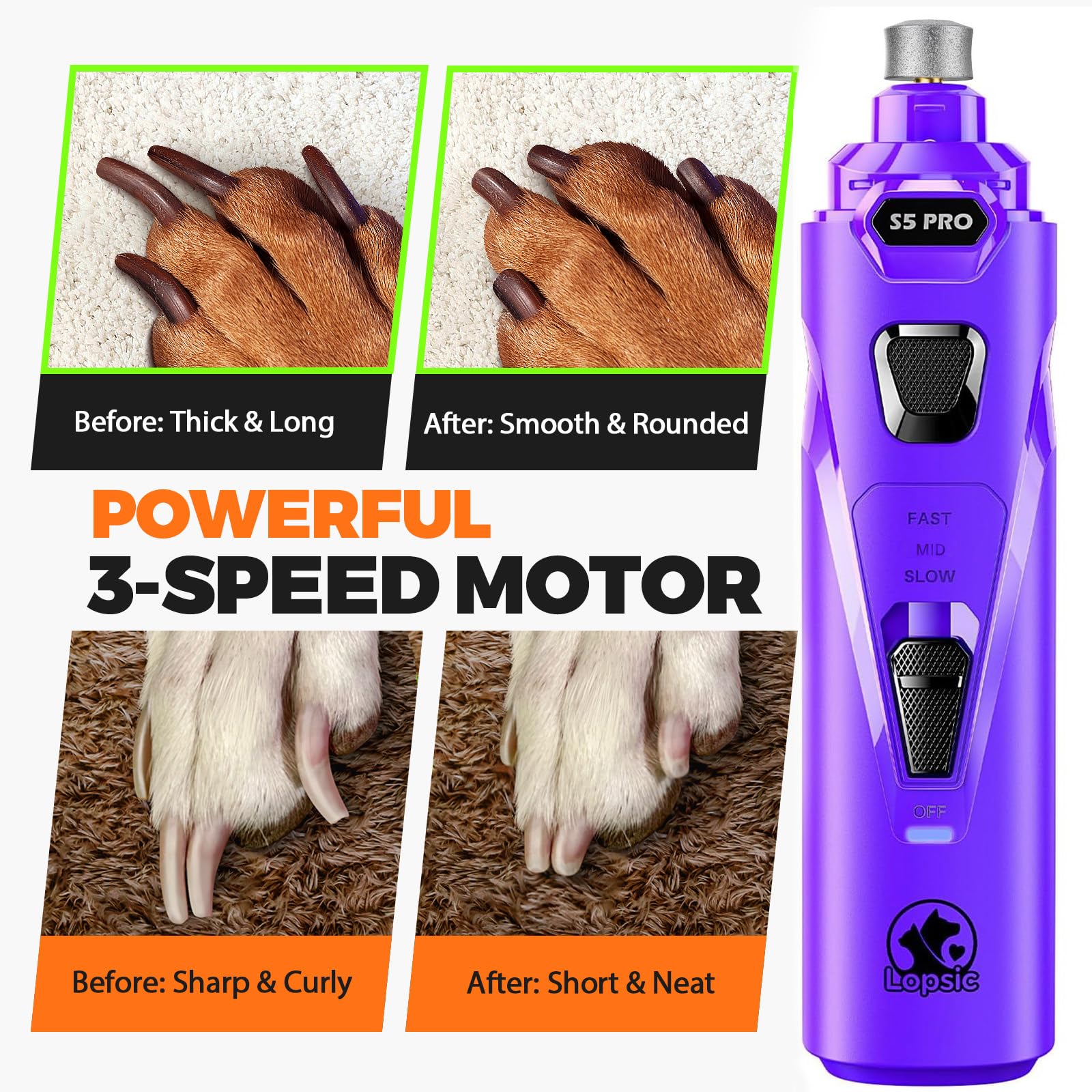 Whisper Quiet Dog Nail Grinder Safe & Stress-Free for Sensitive Dogs Cats view 4
