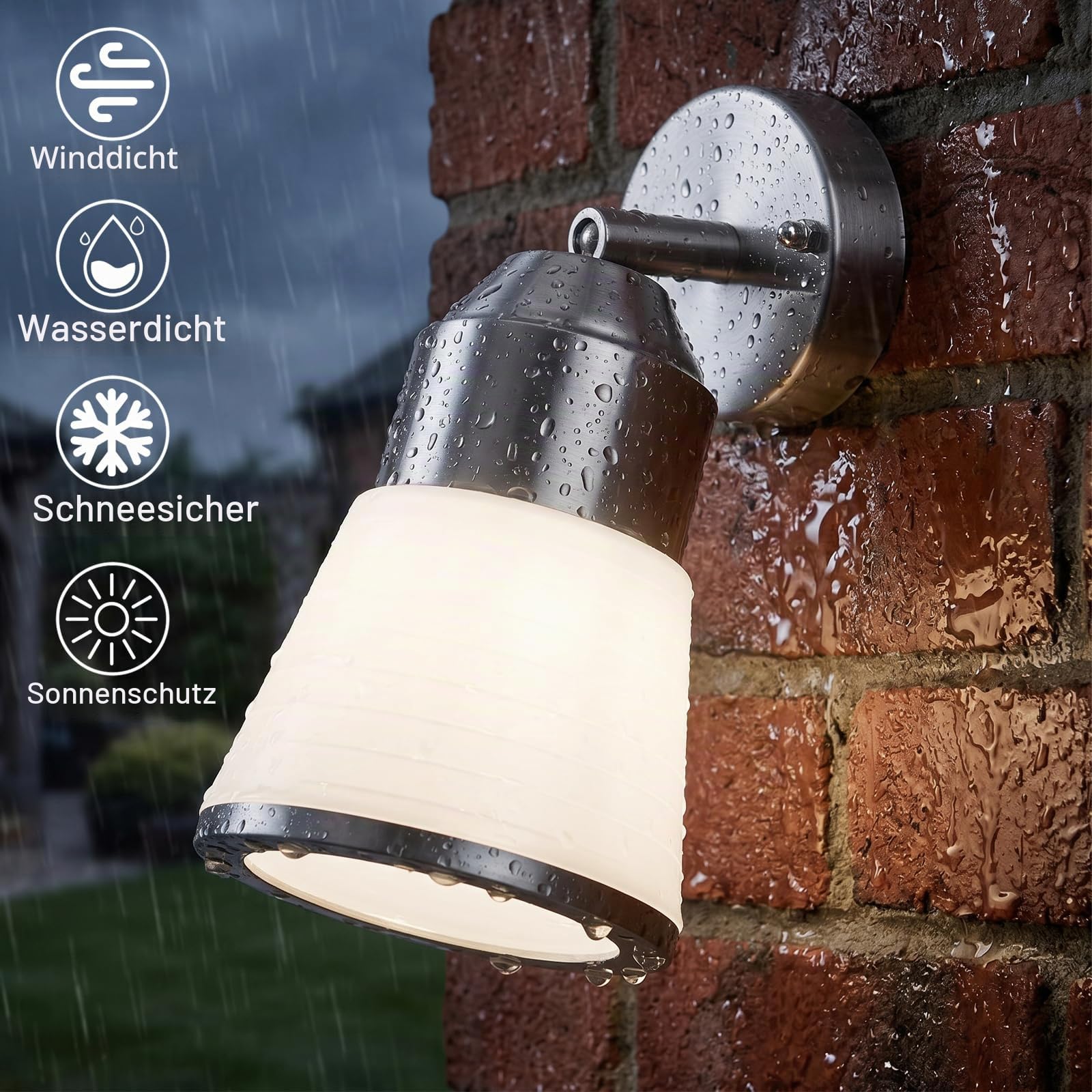 2 Stück Wandleuchte Aussen mit 350° Schwenkbar, IP44,Edelstahl,Silber | E27 Fassung Außenlampe für Hauswand Garten