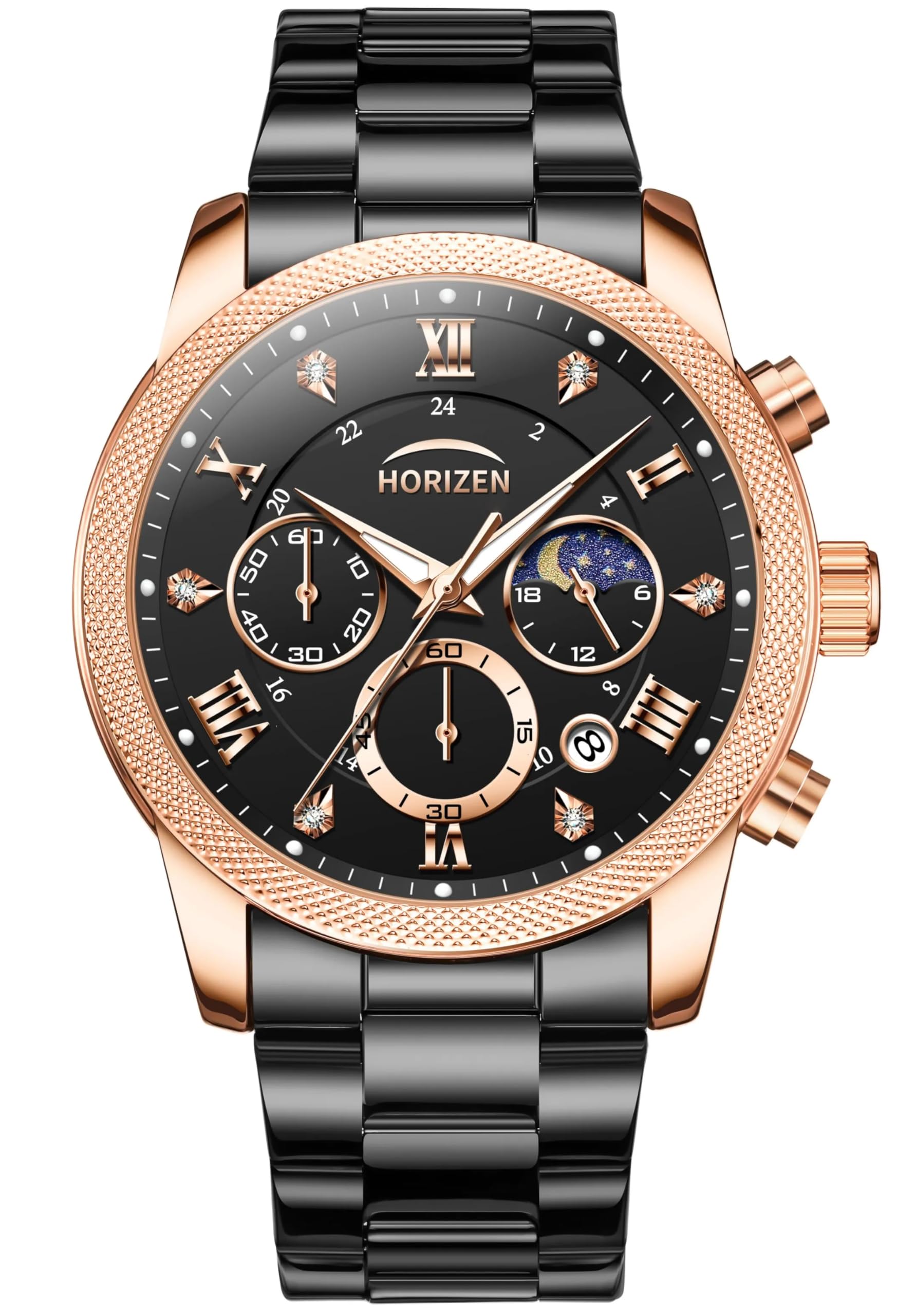 horizen Chronograph Stainless Steel Analogue Luxury Watch for Men (Black)-picture-44