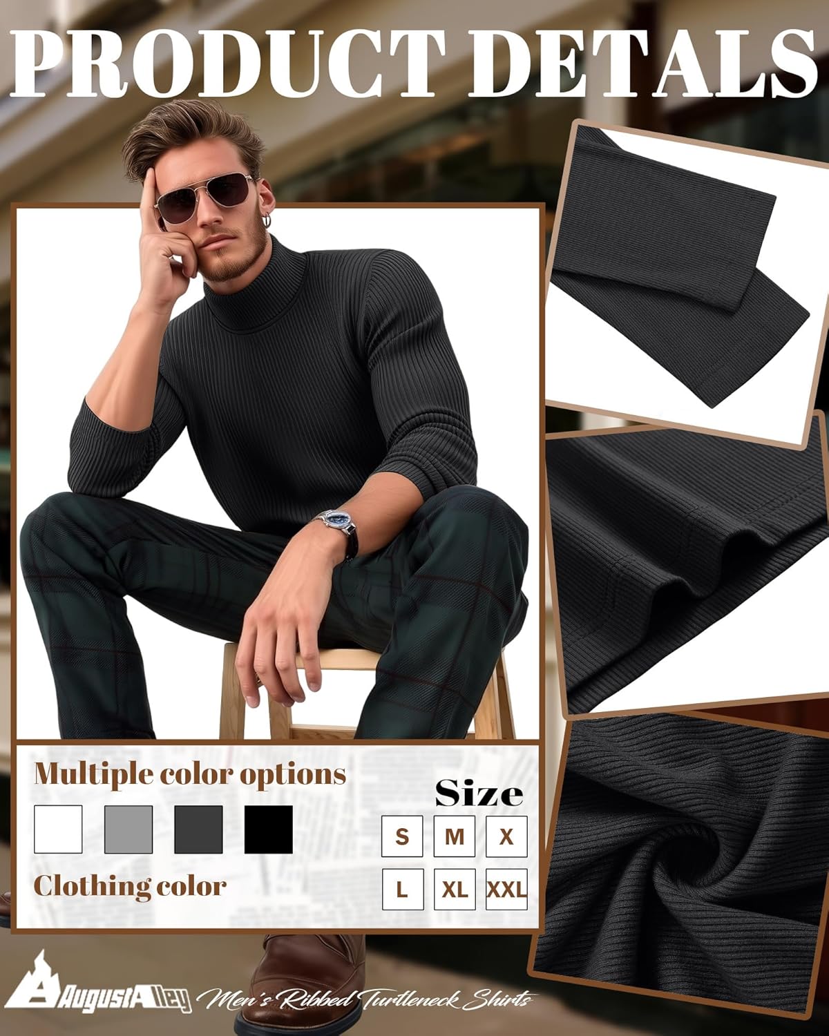 4 Pack Men's Ribbed Turtleneck Shirts, Cotton Long Sleeve Slim Fit Mock Neck Tops Lightweight Pullover Sweaters - Image 4