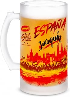 Gifters | Jarra de Cerveza España Futbolera Personalizada con Nombre | Cristal Mate 500 ml | Diseño Pasión Española para Aficionados al Fútbol | Regalo Original Personalizado para Fans del Deporte