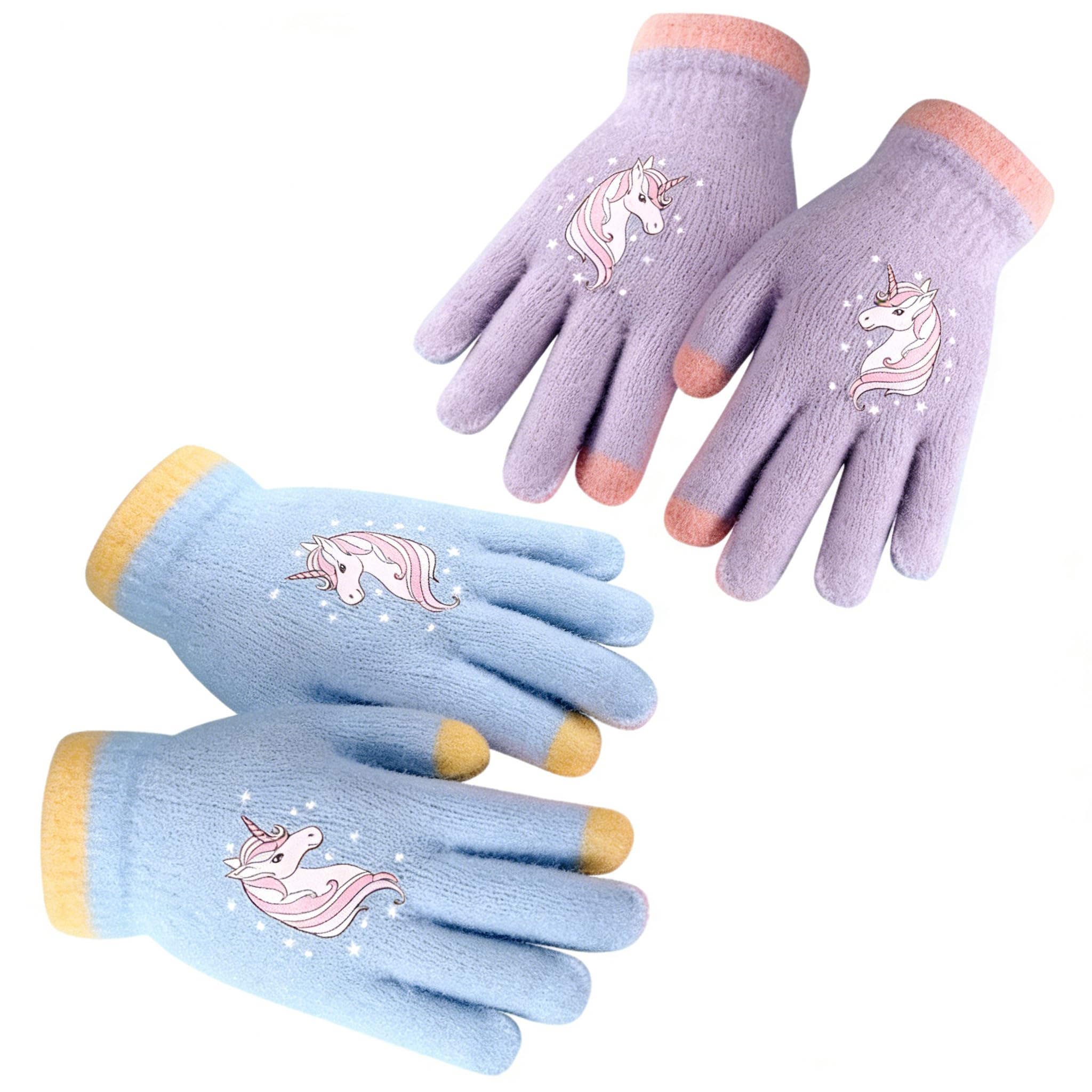 Lgqhce Boys A Unicorn Kids Gloves, Unicorn Toddler Gloves, Magic Glove, Kids Knitted Soft Thermal, 2 Pairs Toddler Magic Full Finger Stretchy Warm Glove For Nd Girls