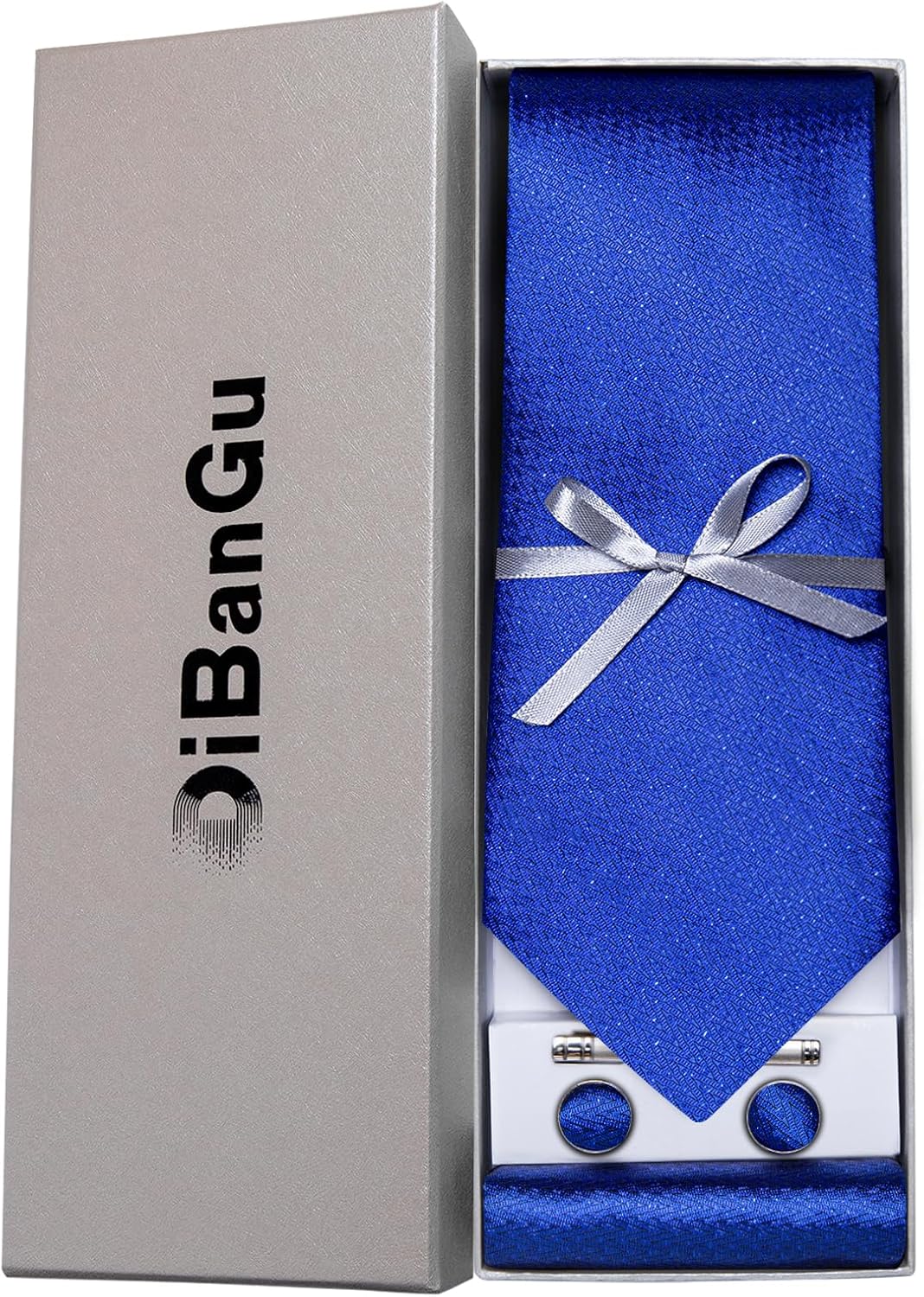 DiBanGu Mens Silk Necktie Solid Color Tie and Pocket Square Cufflink Tie Clip Set Woven Plain Ties for Men Wedding Party - Image 3