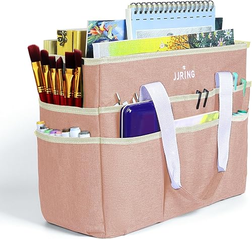 Miniatura 31 de JJRING Bolsa Tote Organizadora de Manualidades, Organizador de Almacenamiento de Arte Grande con Múltiples Bolsillos, Bolsa de Costura Rojo Oscuro