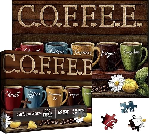 Rompecabezas de taza de café cristiana vintage para adultos, 1000 piezas, colorido rompecabezas de cruz de la Biblia de Jesús, rompecabezas de arte