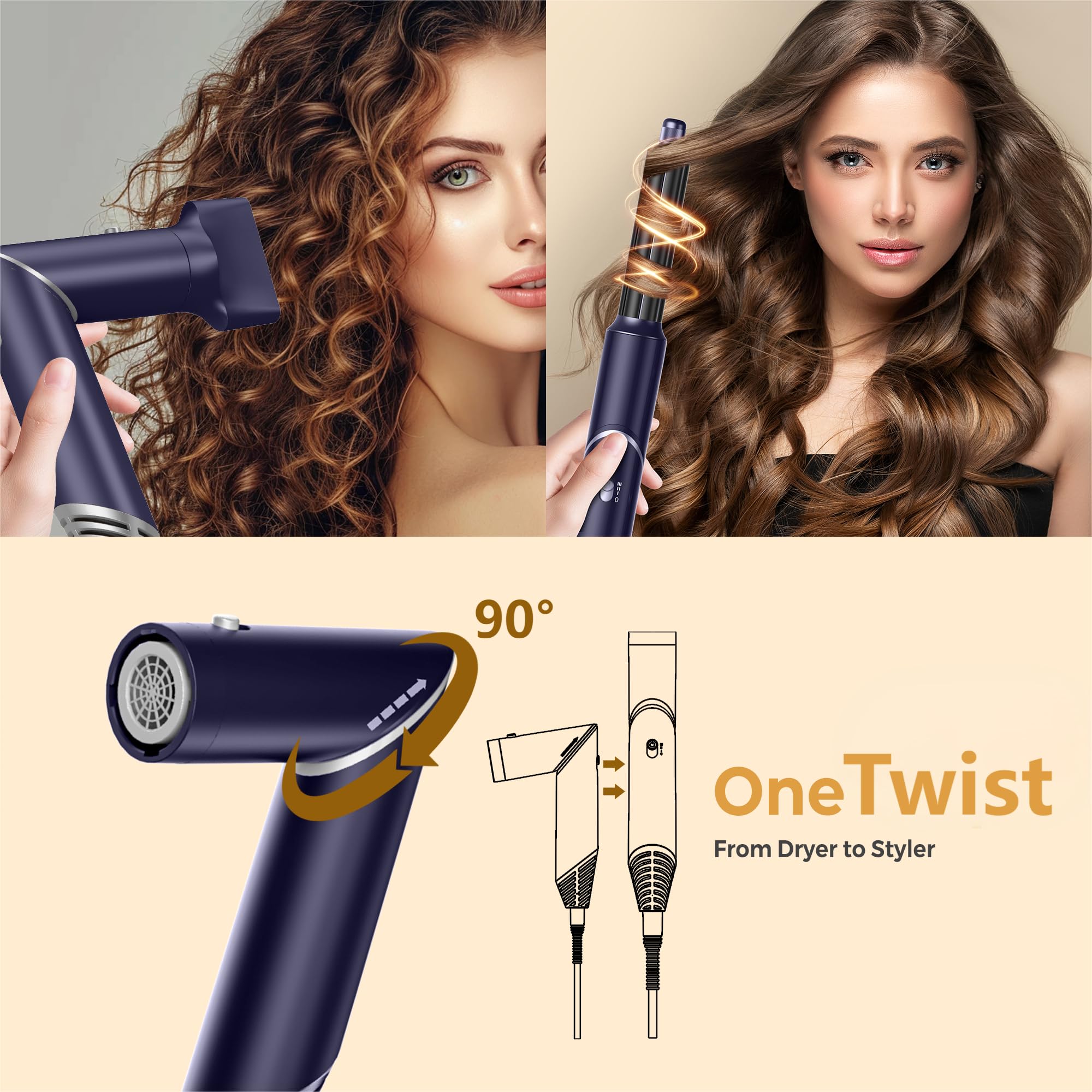 UKLISS Airstyler Spazzola Asciugacapelli Set 5 in 1 per Capelli Phon Capelli ad Asciugatura Rapida Arricciacapelli Spazzola Capelli Hairstyler Cofanetto Regalo Donna, Blu/Argentato