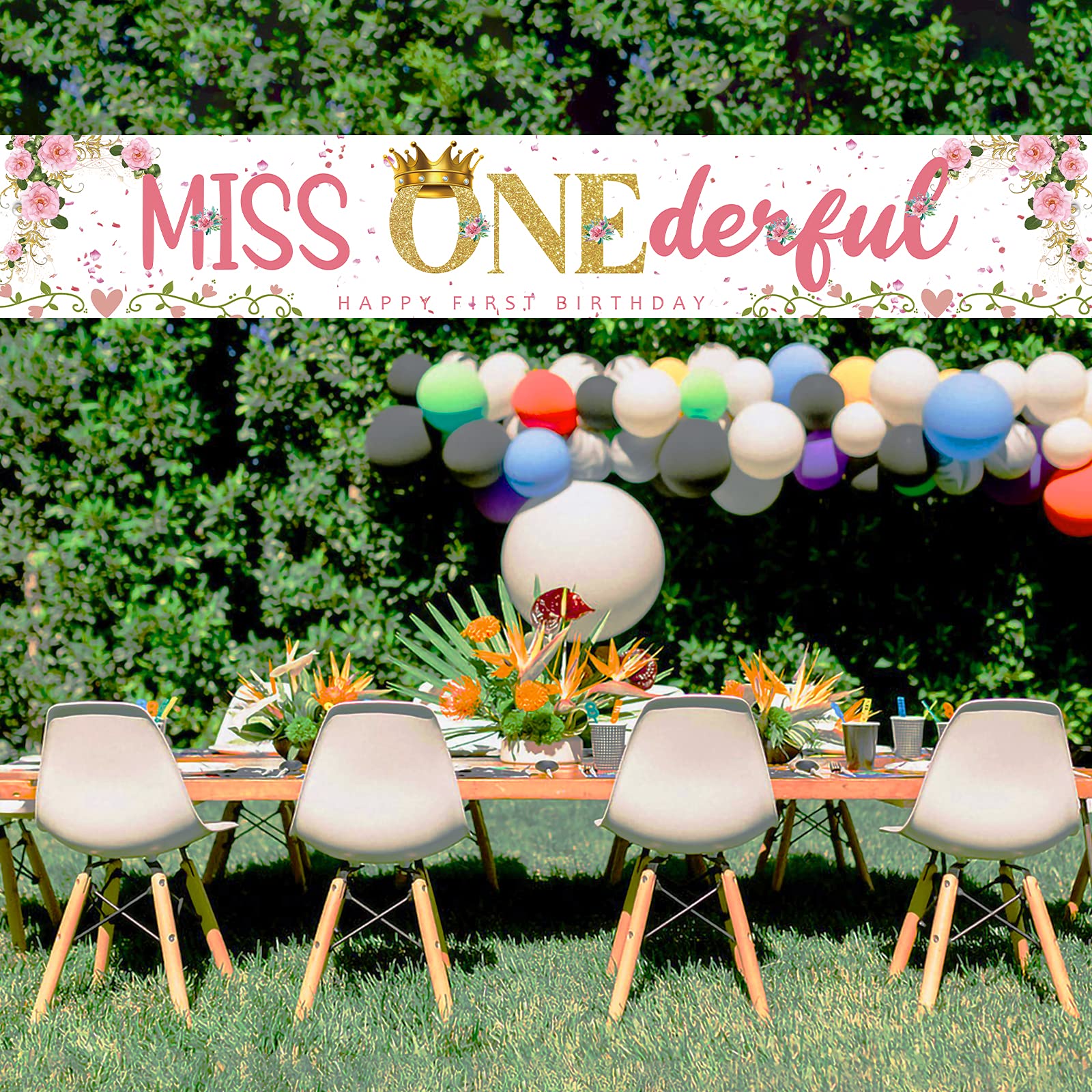 WHPCT Miss Onederful 1st Birthday Banner – Pink, 118x19.6 Inch Foldable Fabric – Indoor/Outdoor Party Decor For Girls