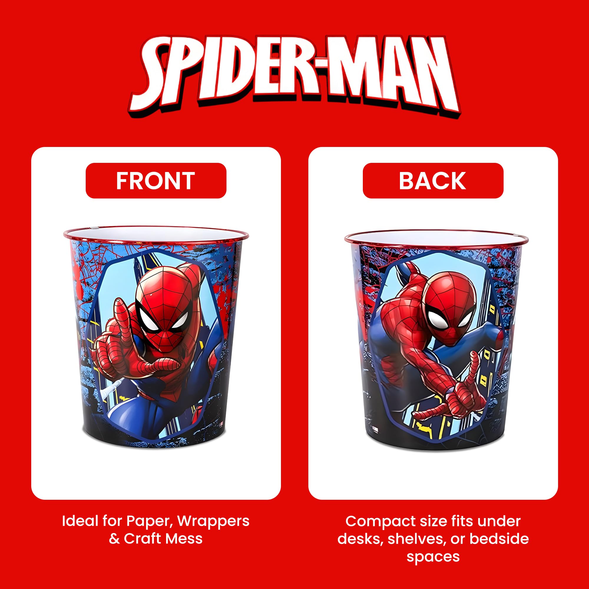 Spiderman - Cubo de basura para niños, para dormitorio, estudio, escritorio
