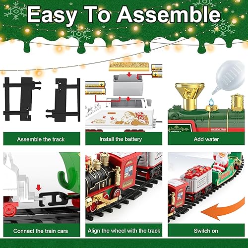 Miniatura 2 de Juego de tren de árbol de Navidad con luz y sonido colgante de tren de Navidad con locomotora, coche de carbón, carro, trineo y pistas árbol