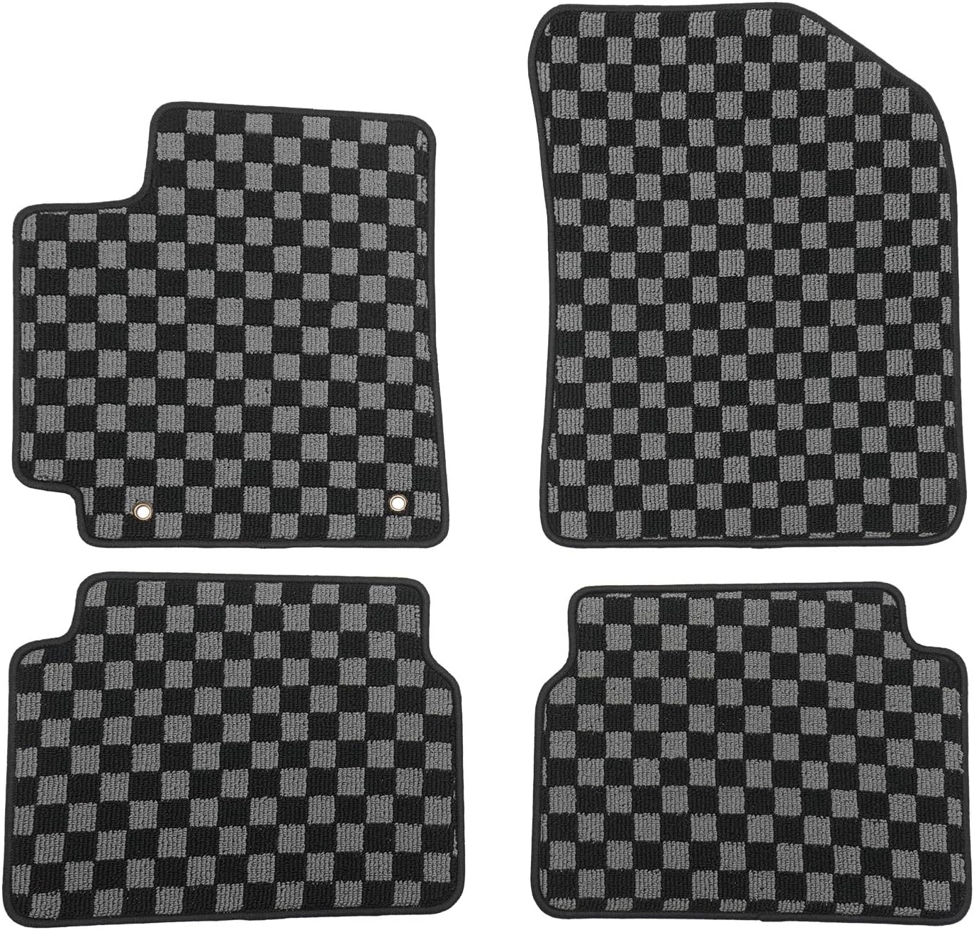 IKON MOTORSPORTS Loop Pile Tufted Car Floor Mats, Compatible with 2009-2013 Toyota Corolla Sedan 4-Door, Checkered Grey Black Plaid, All Weather Anti-Slip 4PCS Set Car Protector Carpets