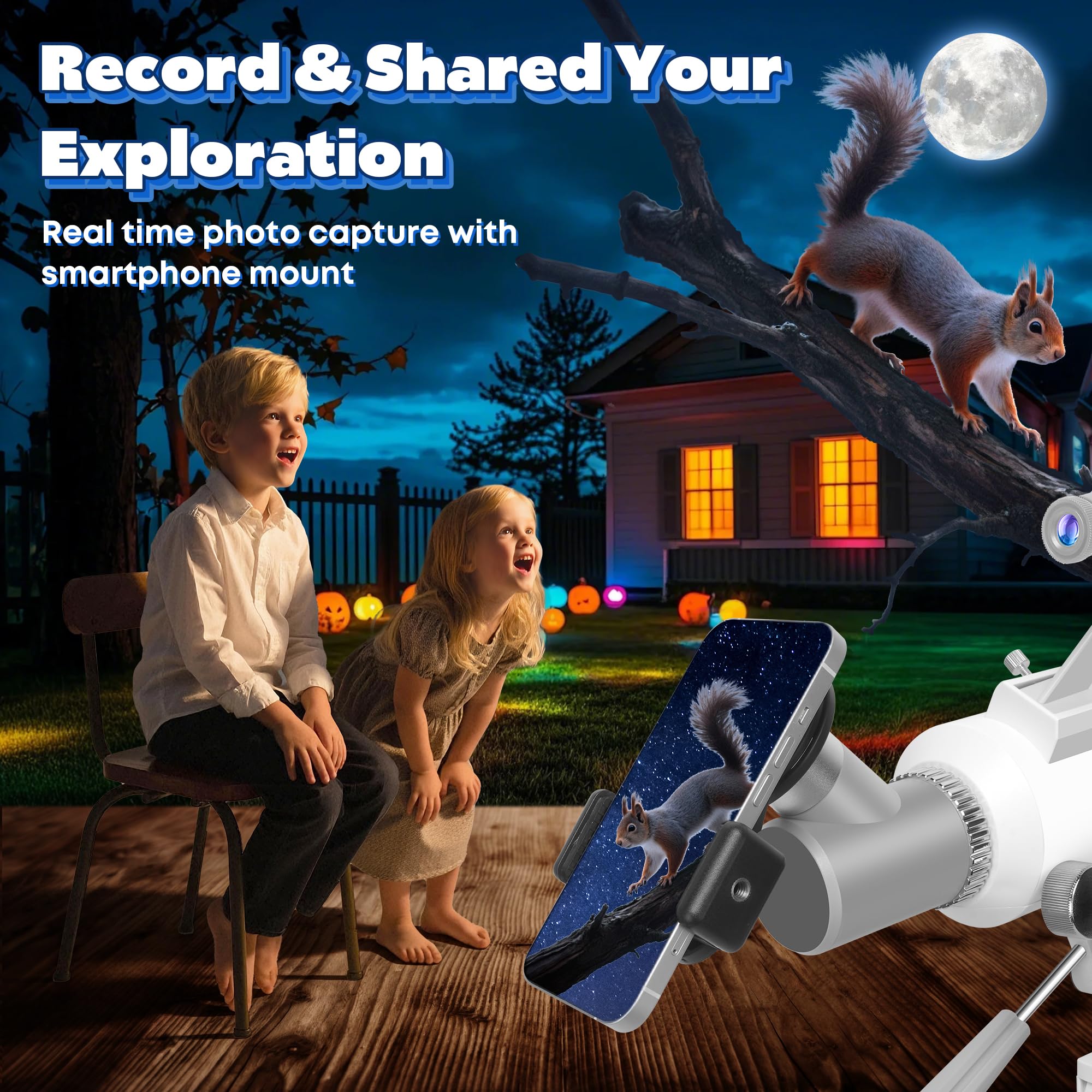 Telescopio para Adultos, 80mm Apertura 500mm Refractor Telescopios Astronómico para Principiantes con Adaptador para Teléfono, Pegatinas Decorativas