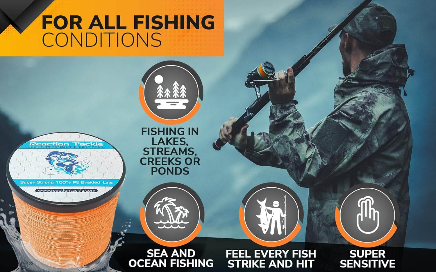 Reaction Tackle Braided Fishing Line - Pro Grade Power Performance for Saltwater or Freshwater - Colored Diamond Braid for Extra Visibility Low Vis Green (No Fade) 10 LB (150 yards)