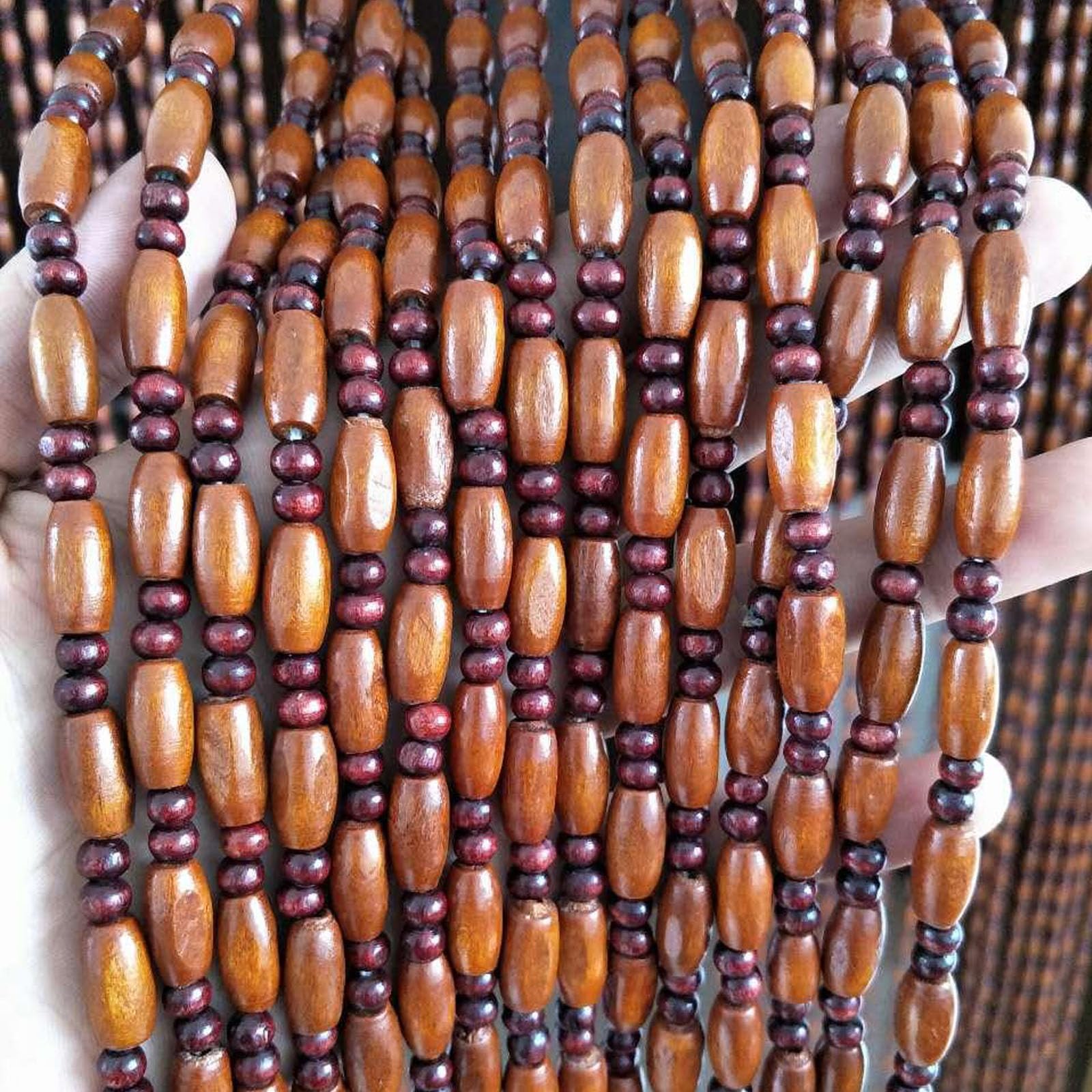 XINGWANGG Natural Wood Beaded Curtains for Doorways,Room Divider String Curtains,for Door Living Room Bedroom Hallway Window Hanging Decoration,Width x Height (Teak,130cm x 180cm(66 Strands)