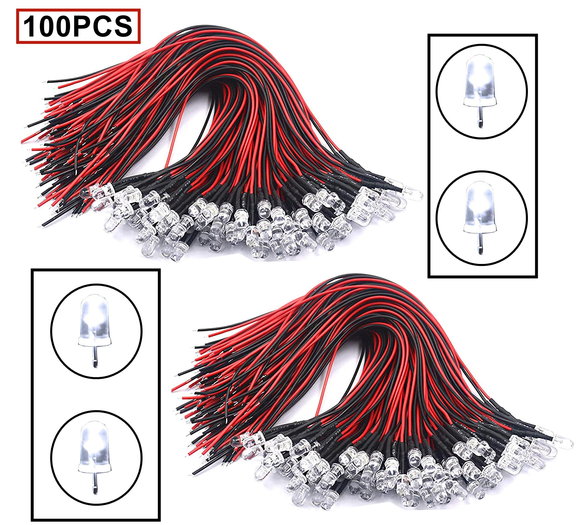 Lyeteung 50 Pièces 5mm 12V Diode LED Pré-Câblée Lumière, Blanc Lyeteung 50 Pièces 5mm 12V Diode LED Pré-Câblée Lumière, Blanc