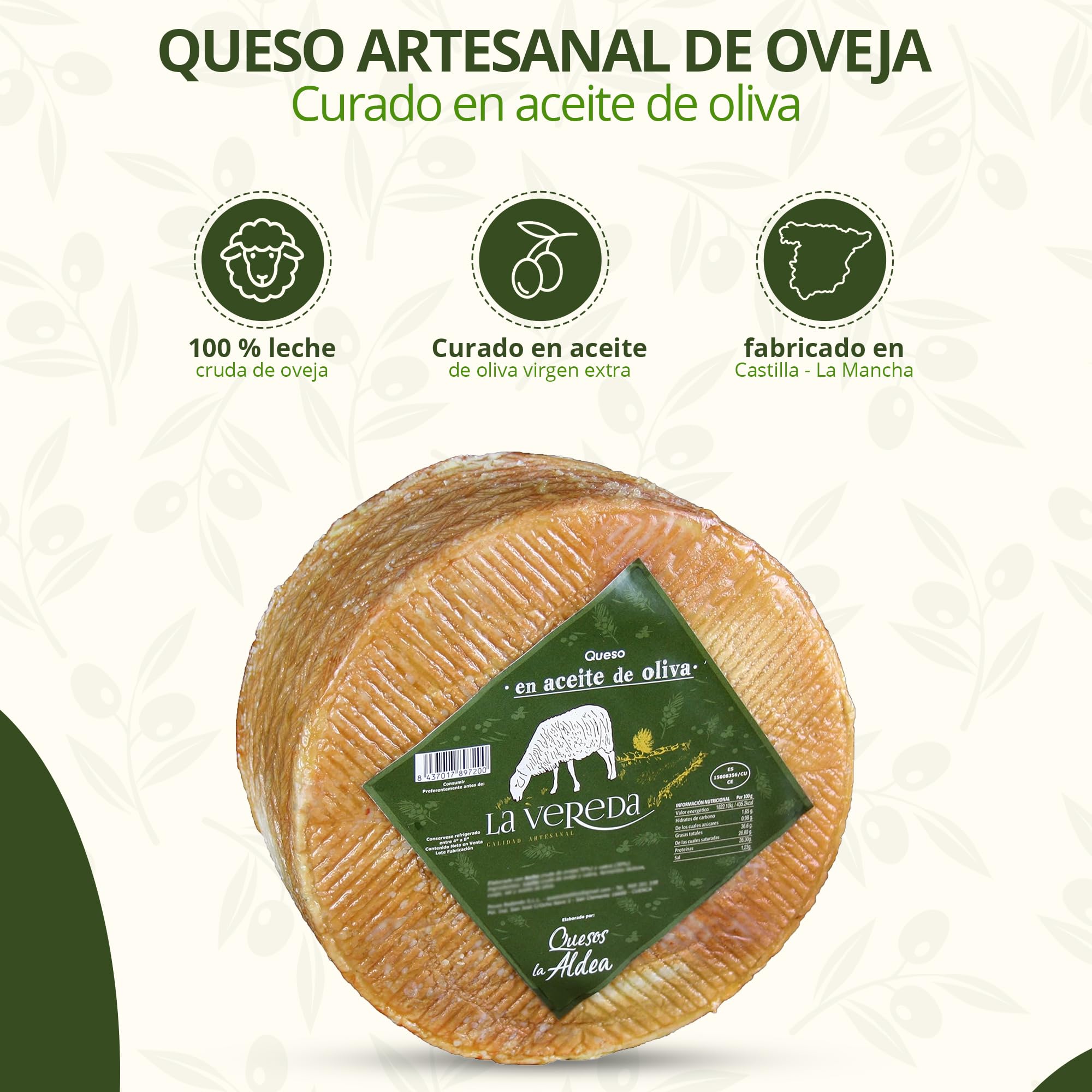Queso Artesano de Oveja Curado en Aceite de Oliva 1.5 kg Gourmet Cesta Regalo