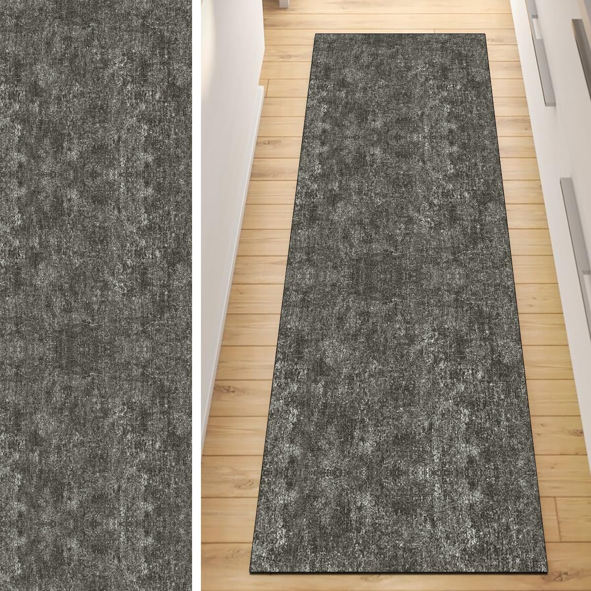 Tapis de couloir antidérapant motif abstrait gris foncé lavable