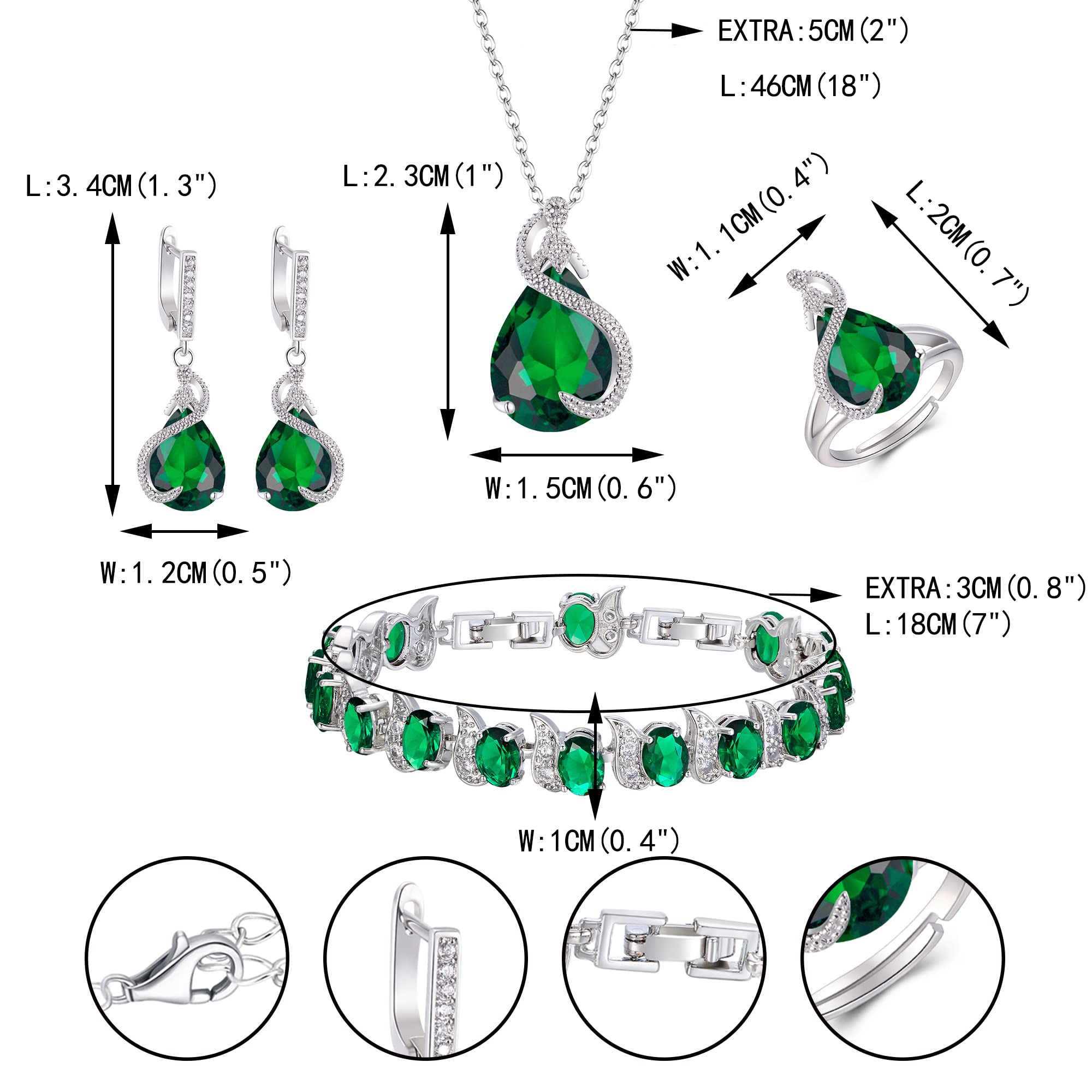 EVER FAITH Goccia Zirconia cubica Set di gioielli per la sposa damigella d'onore, Glamour Collana Orecchini Bracciale Tennis Aperto Set di anelli per le donne Partito