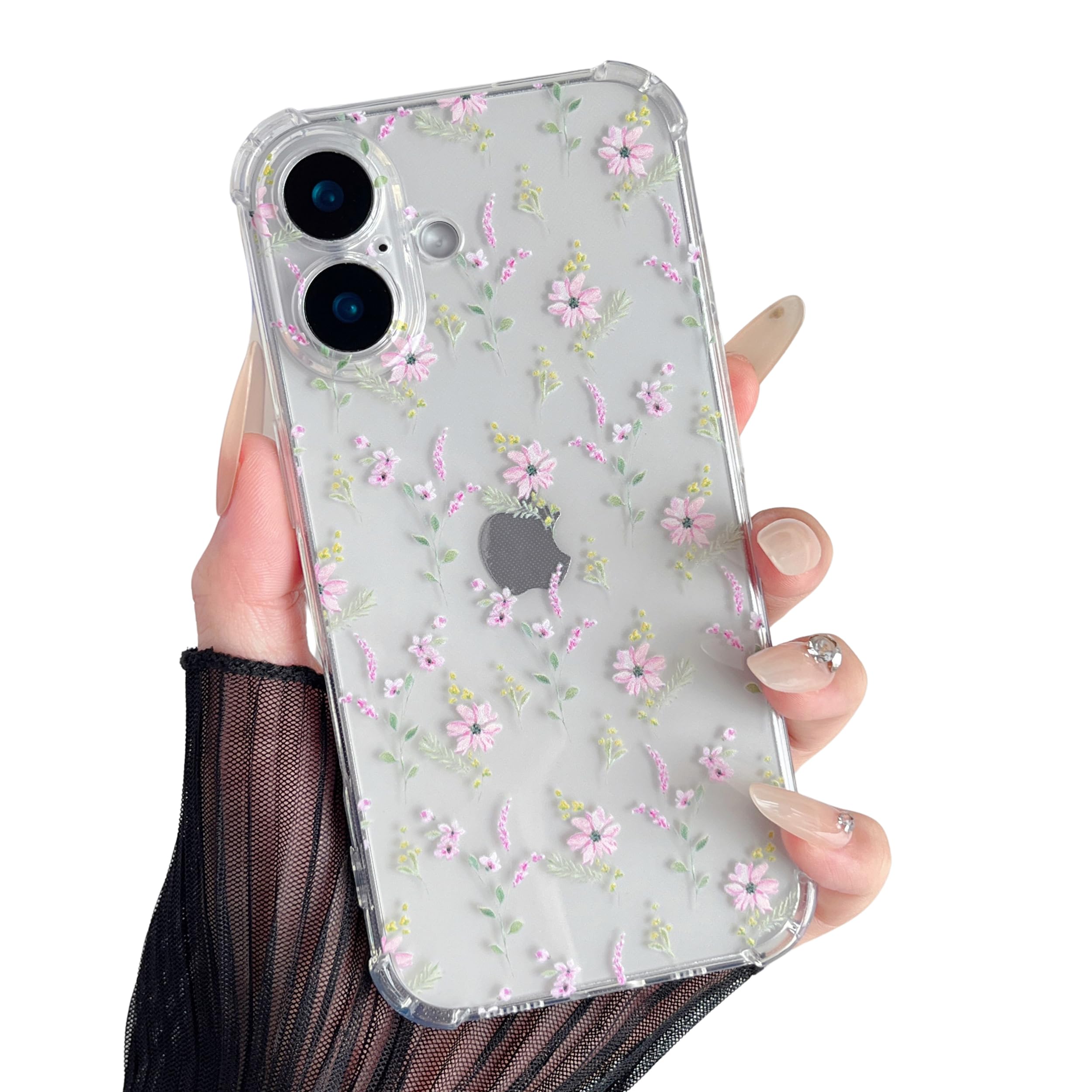 ZTOFERA for iPhone 16 Plus Phone Case Clear, Cute Flower Pattern for Women Girls Phone Cover, 4 Corners Thickened Slim TPU Bumper Anti-Drop Protective