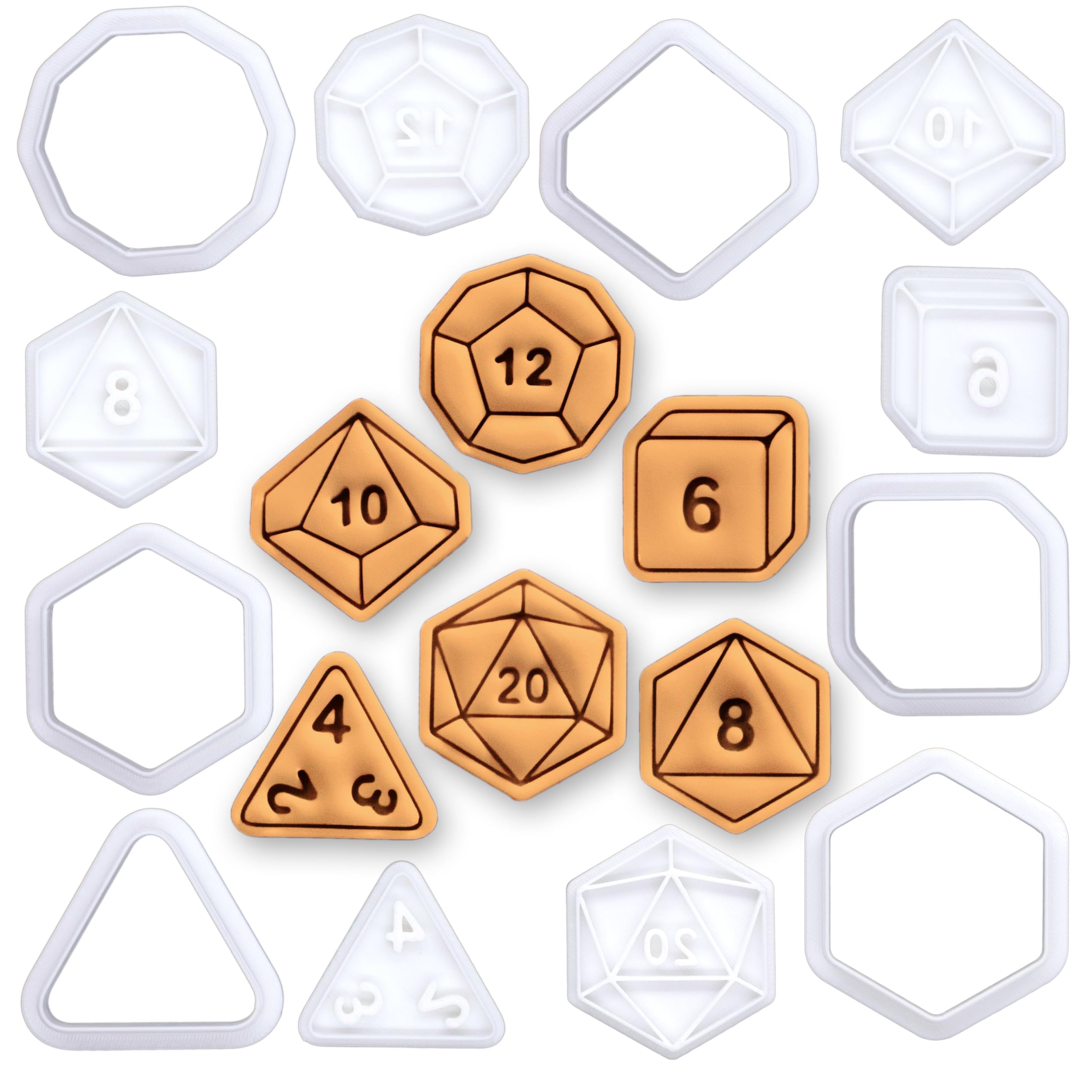 BAKERLOGY 6er Set Mini-Polyeder Würfel Keksausstecher mit Stempeln – Natural 20, D12, D10, D8, D6 & D4 RPG Fondantstempel für Kekse, Cupcakes, Spieleabend, Gamer Geburtstag & Spielleiter Backen