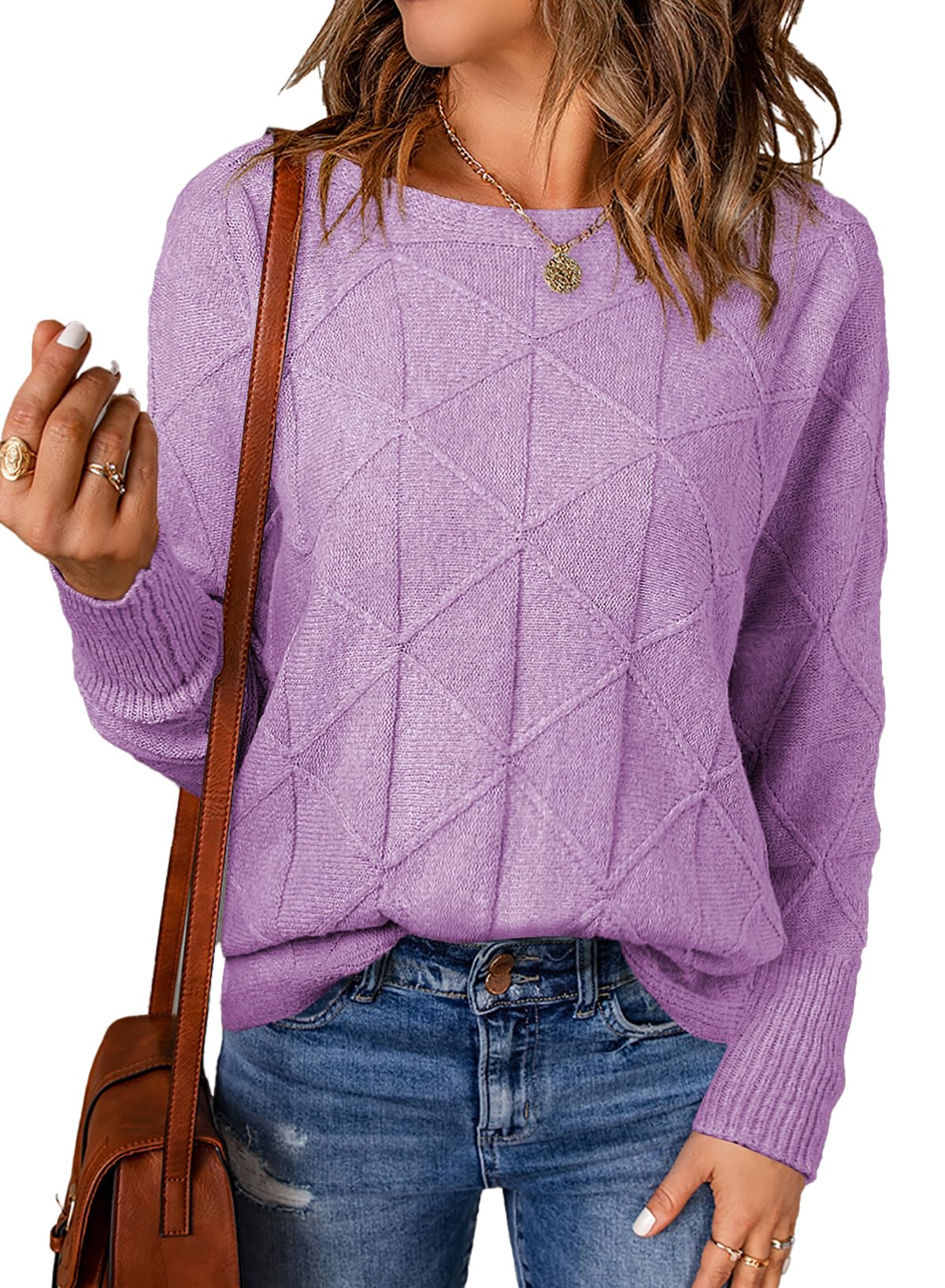 EVALESS Womens Crewneck Sweaters Batwing Sleeve Pullover Tops | Soft Lightweight Knit Sweater, Batwing Sleeve Loose Fit Clothes, Casual Fall 2026 Winter Outfits