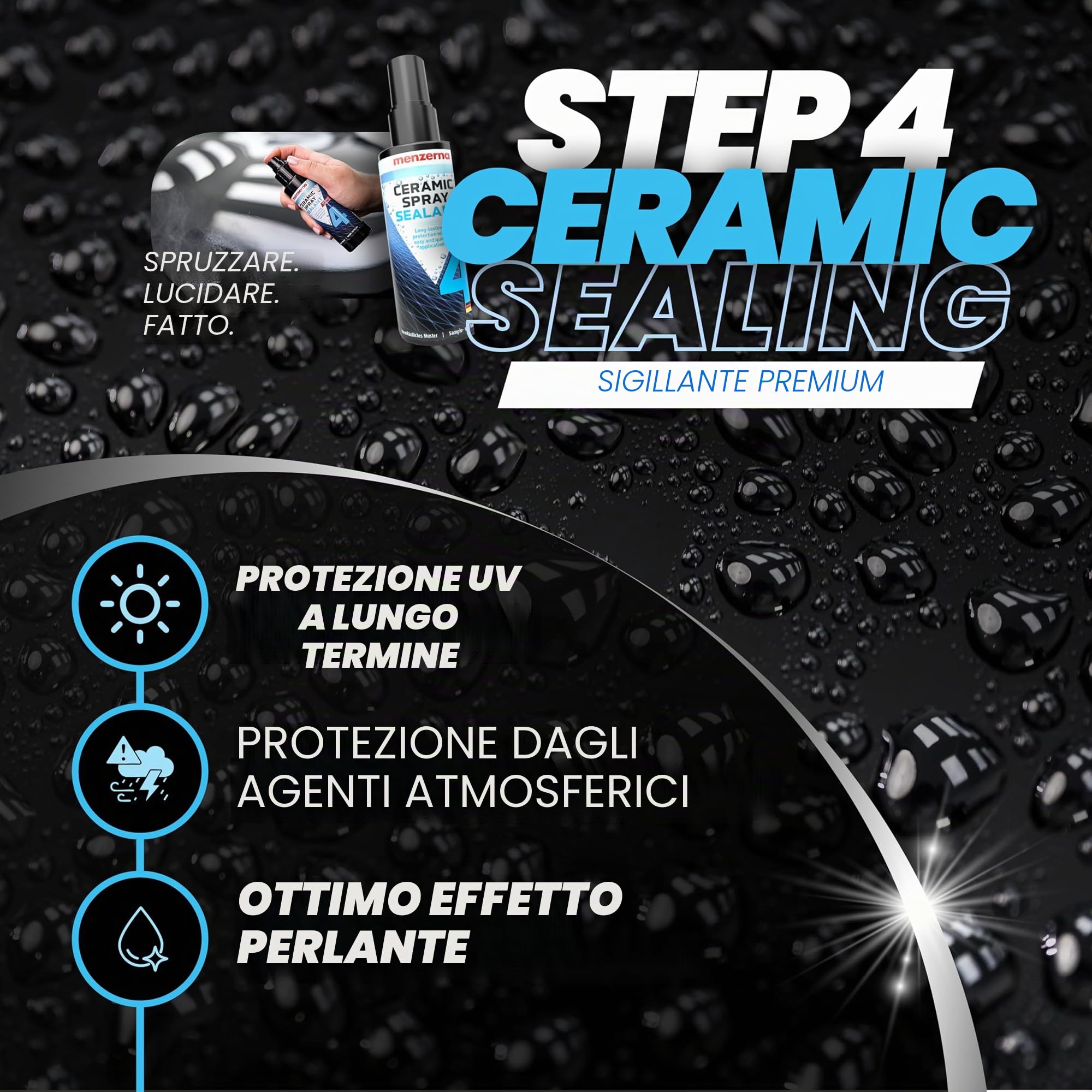 Menzerna Set di lucidatura per auto | Lucidatrice eccentrica MZ-XR con piastra di supporto da 125 mm + 3 x 100ml lucidante + panni per lucidatura + sigillante spray | corsa 15mm 720W