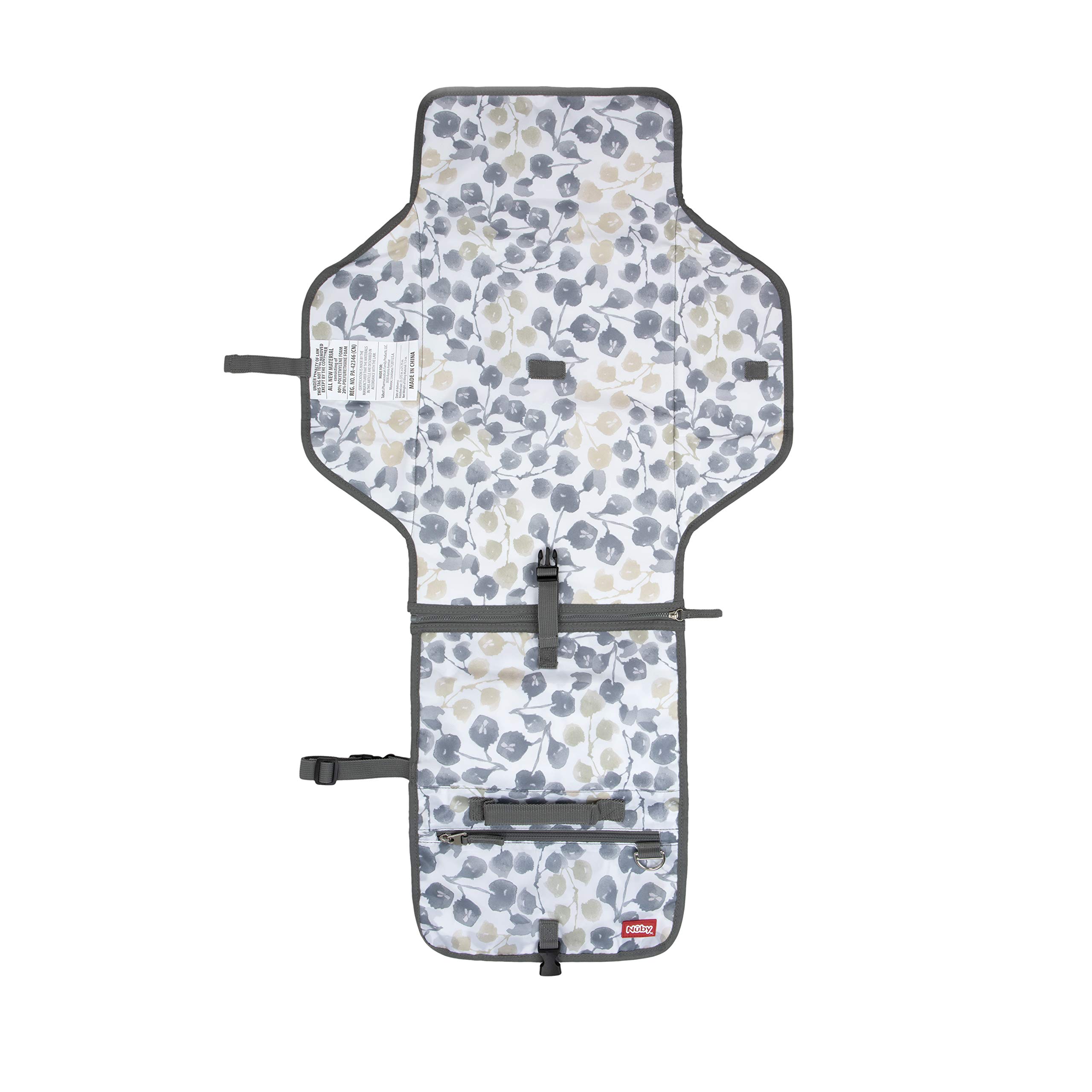 Nuby Tragbare Baby-Wickelunterlage, schnell abwischbare Wickelunterlage mit integriertem Kissen, Blumendruck