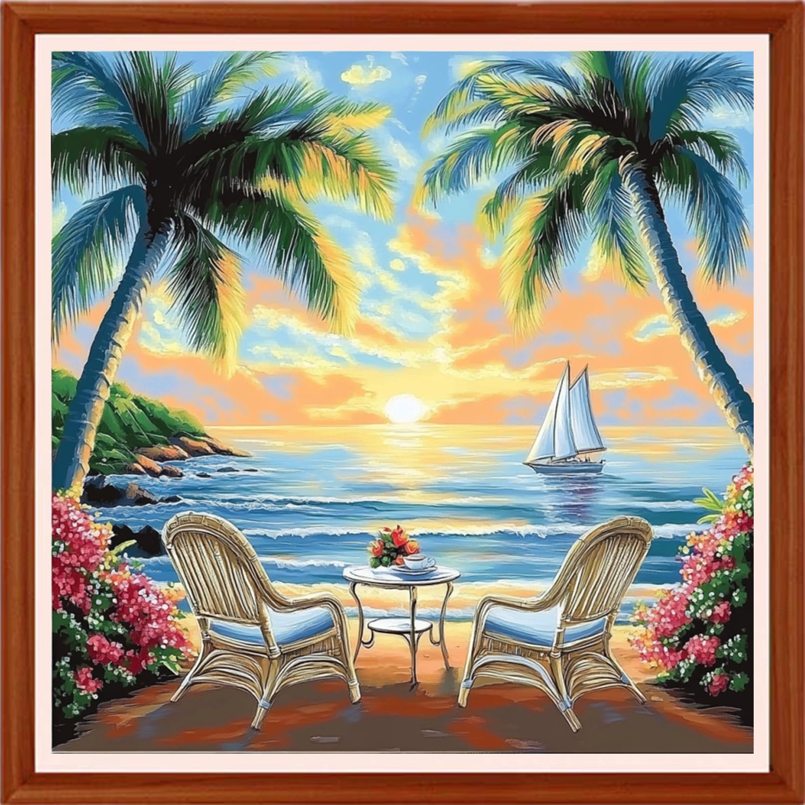 Hopeart Stamped Cross Stitch Kits for Beginner Embroidery Kits for Beginners Adults DIY 11CT Cross Stitch Patterns Needlepoint Kits Crossstitching Kits-Rest by the Seaside 18x18 inchs