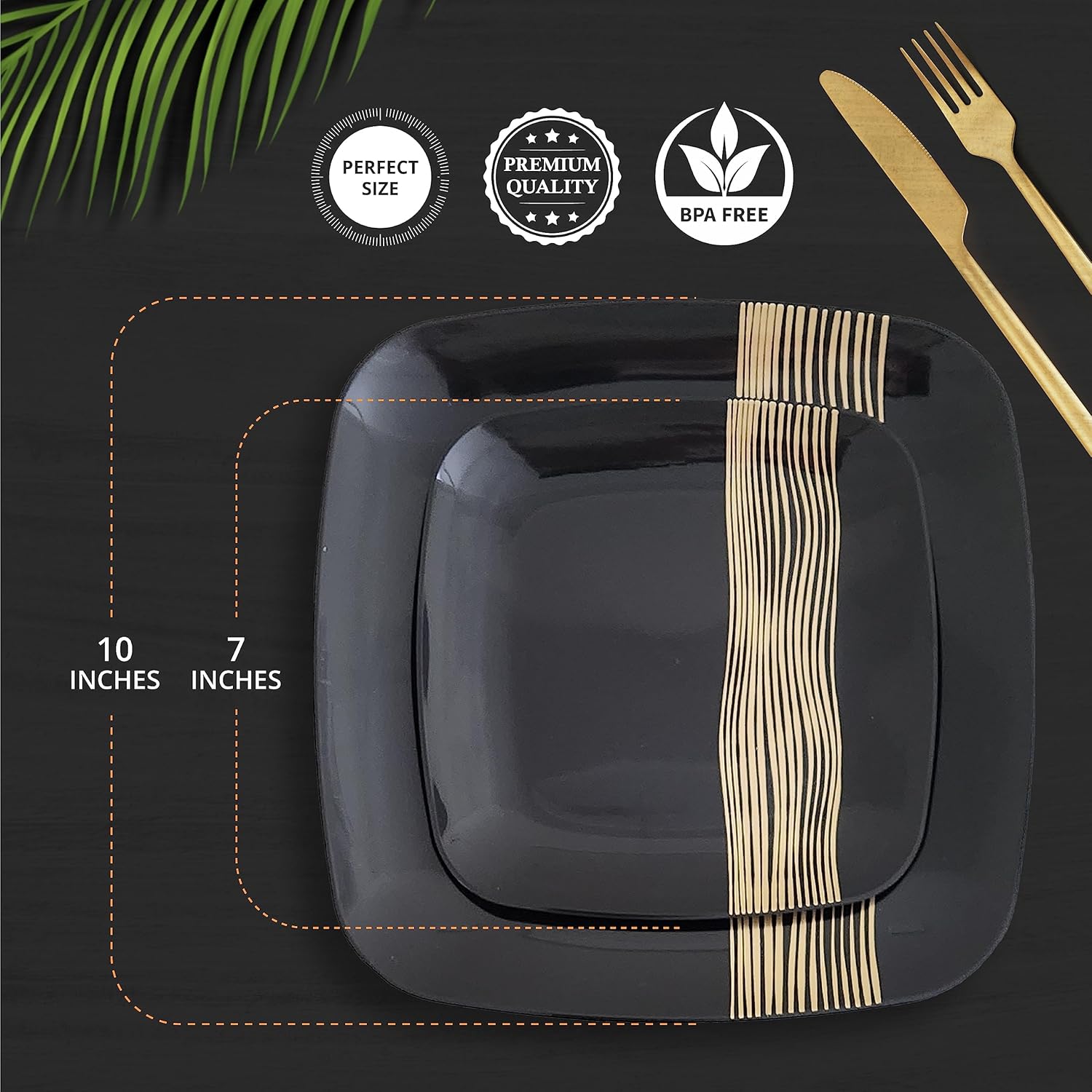 R-kay Black And Gold Plates For Party - 40 Pack - 10.25 Inch And 7.5 Inch - Heavy Duty Disposable Plates - Image 3