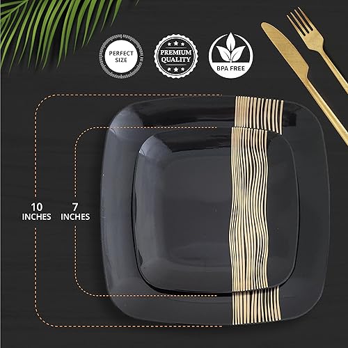Miniatura 10 de R-kay Platos desechables para fiestas platos de plástico dorados 20 platos de cena de 1025 pulgadas y 20 platos de ensaladapostre de 75 pulgadas