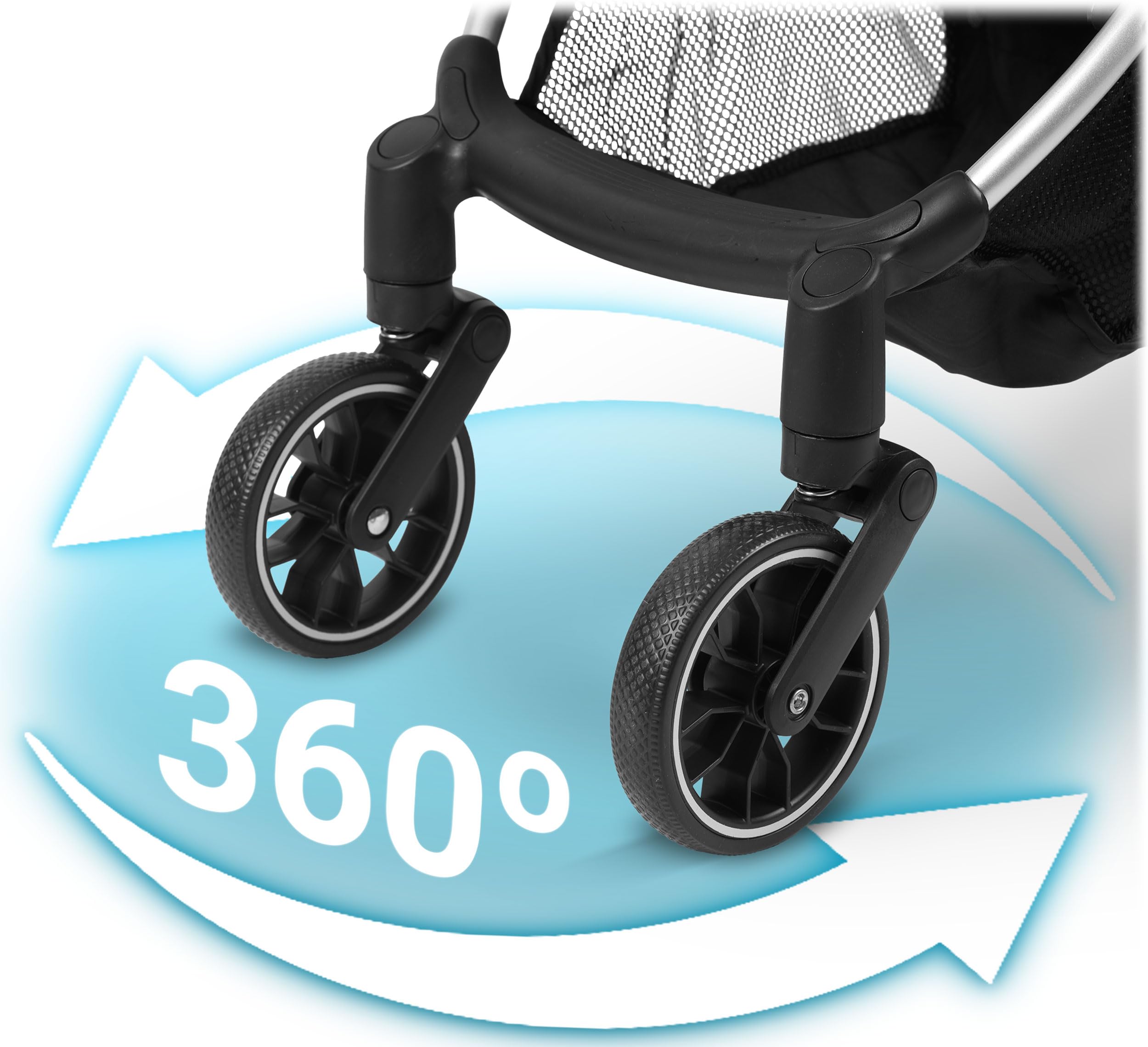 Nukido Poussette Canne pour Bébé avec Sac De Transport 0-36 Mois 0-15 kg Pliage Automatique en 2 Secondes Roues Avant À 360° Amorties Grandes Roues Arrière Tout-Terrain Noir Paseo