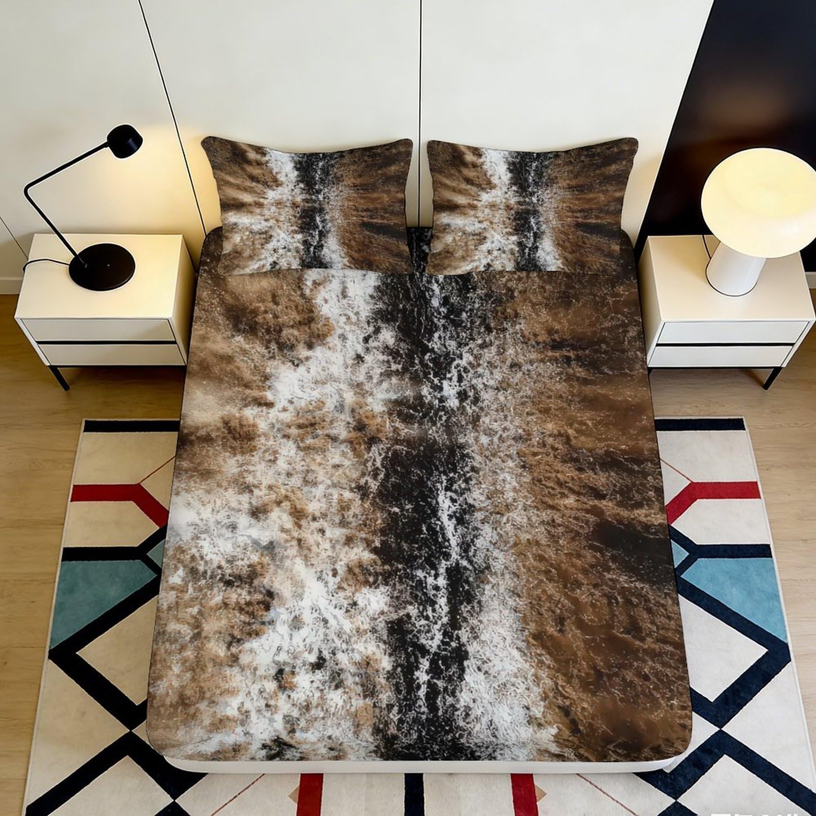 3D Printed Brown Abstract Pattern Fitted Sheet Microfiber Soft Breathable Earth Tone Bed Cover for Bedroom Dormitory Guest Room Mattress Protection 90x200x25cm