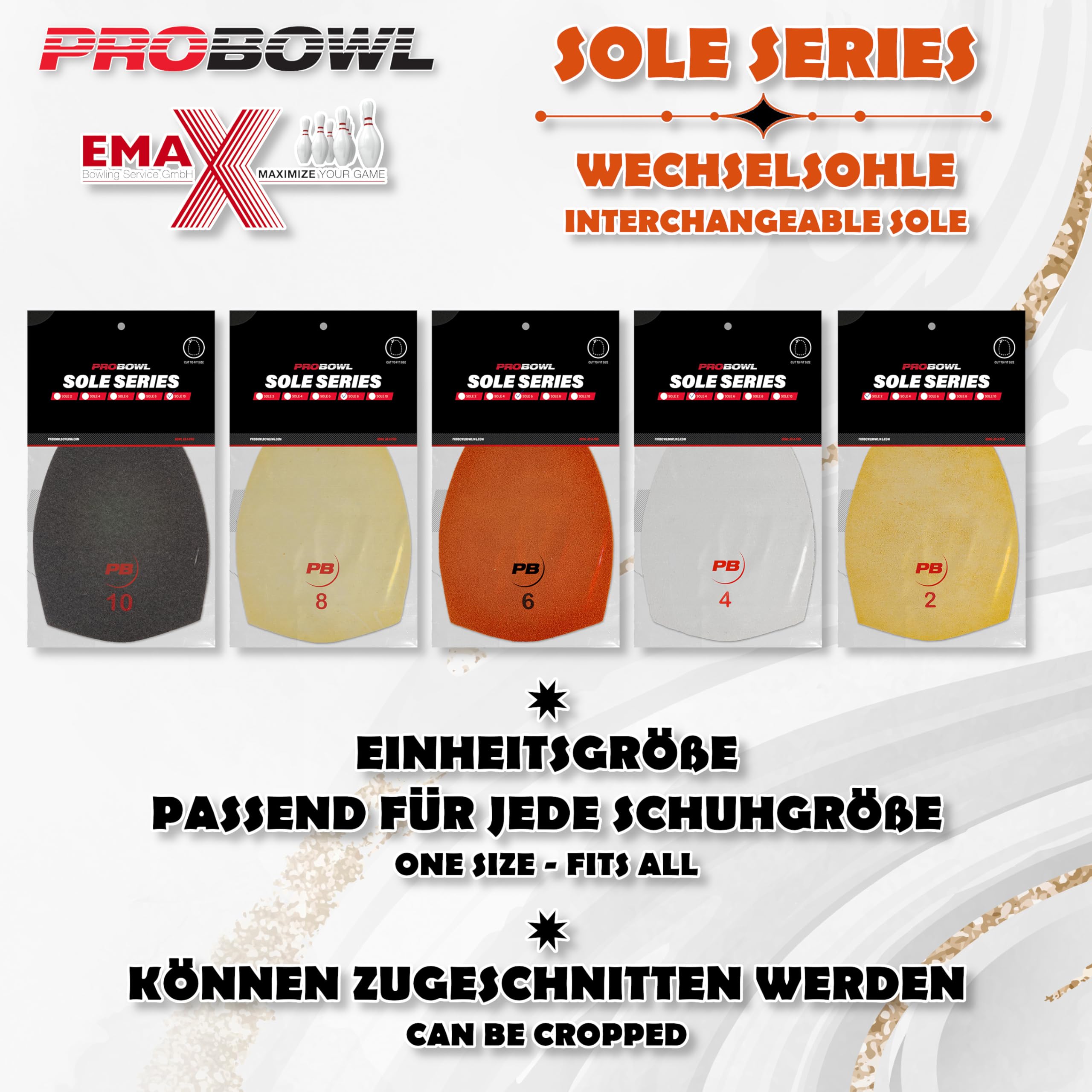 EMAX | Pro Bowl – Wechselsohle | Austauschbare Sohle für Bowlingschuhe | Für Glatte und Stumpfe Anläufe | Klett