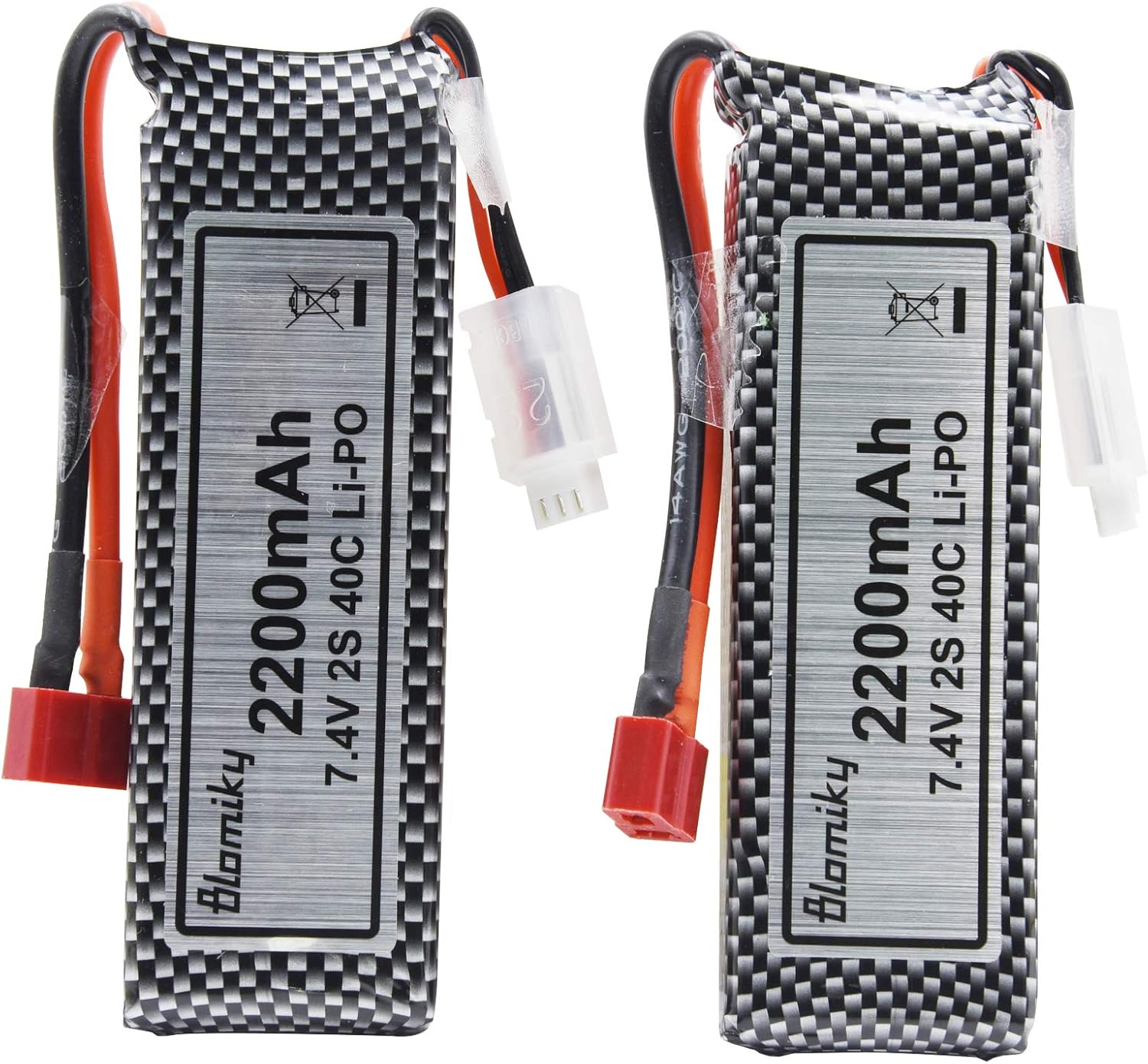 Blomiky 2 Pack 7.4V 2200mAh 16.28Wh Lipo Rechargeable Battery with T Plug and USB Cable fit for 1/8 1/10 Scale WLTOYS 104001 124018 124019 RC Car Truck Helicopter Drone 124019 Battery 2