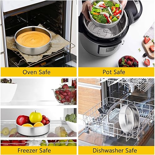 Miniatura 4 de P&P CHEF Juego de 2 moldes redondos de acero inoxidable para tartas de 6 pulgadas, no tóxicos y saludables, a prueba de fugas y fáciles de limpiar,